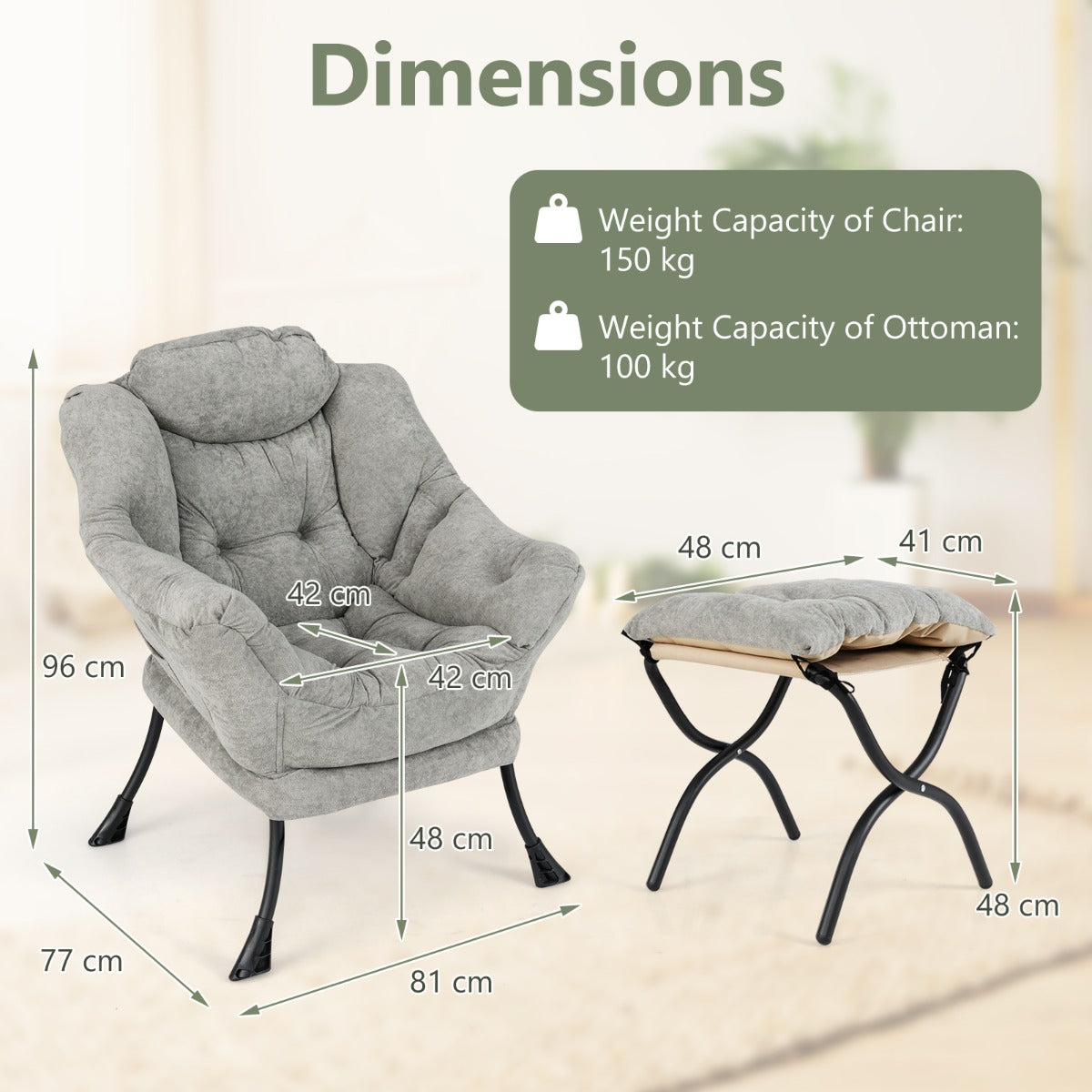 Oversized Sherpa Lounge Accent Chair with Folding Footrest and Side Pocket-Grey