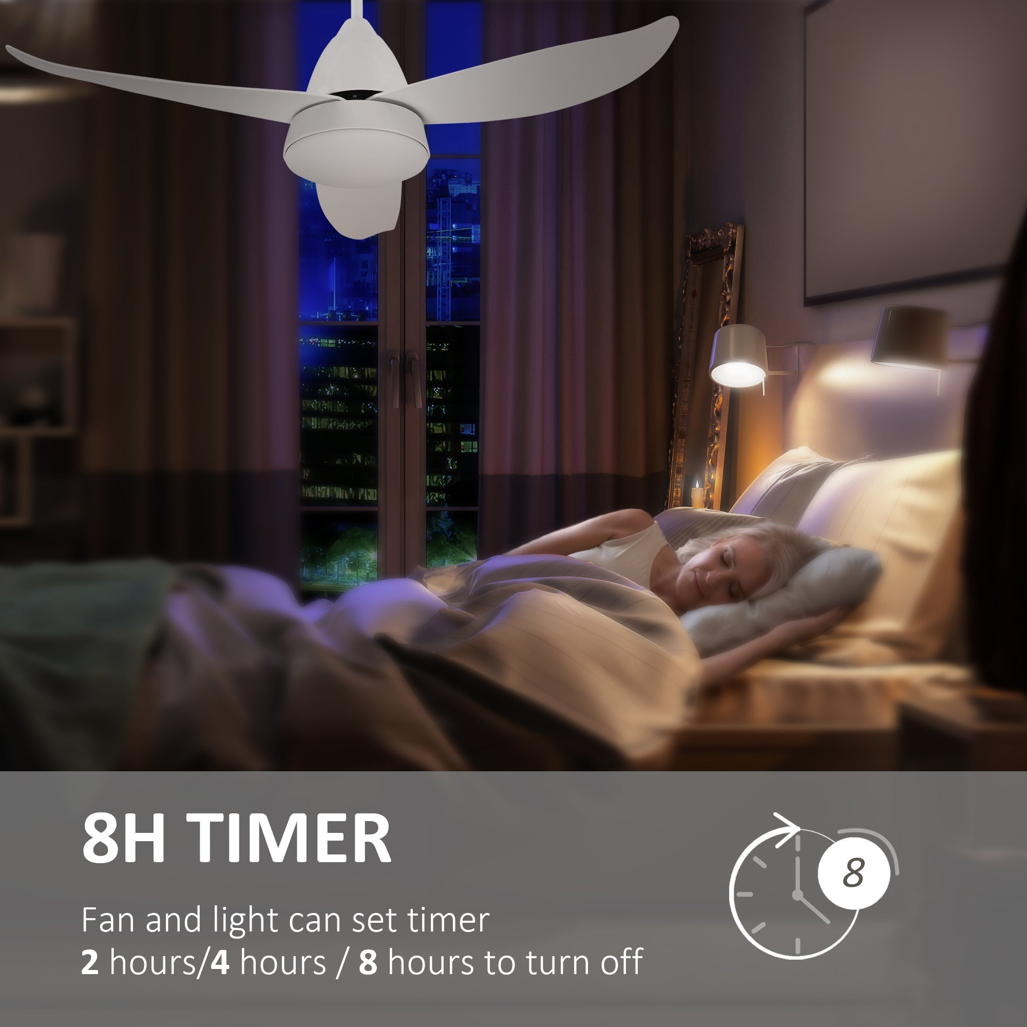 HOMCOM Reversible Ceiling Fan with Light, 3 Blades Indoor Modern Mount White LED Lighting Fan with Remote Controller, for Bedroom, Living Room, White