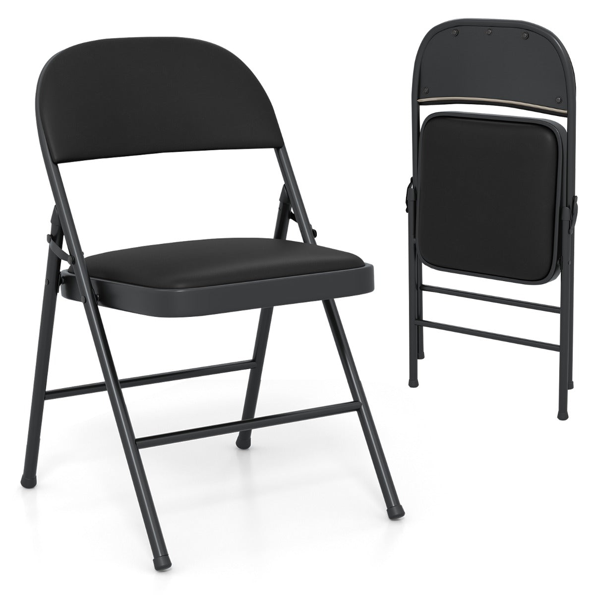 Set of 2 Folding Padded Party PVC Leather Stackable Chairs-Black