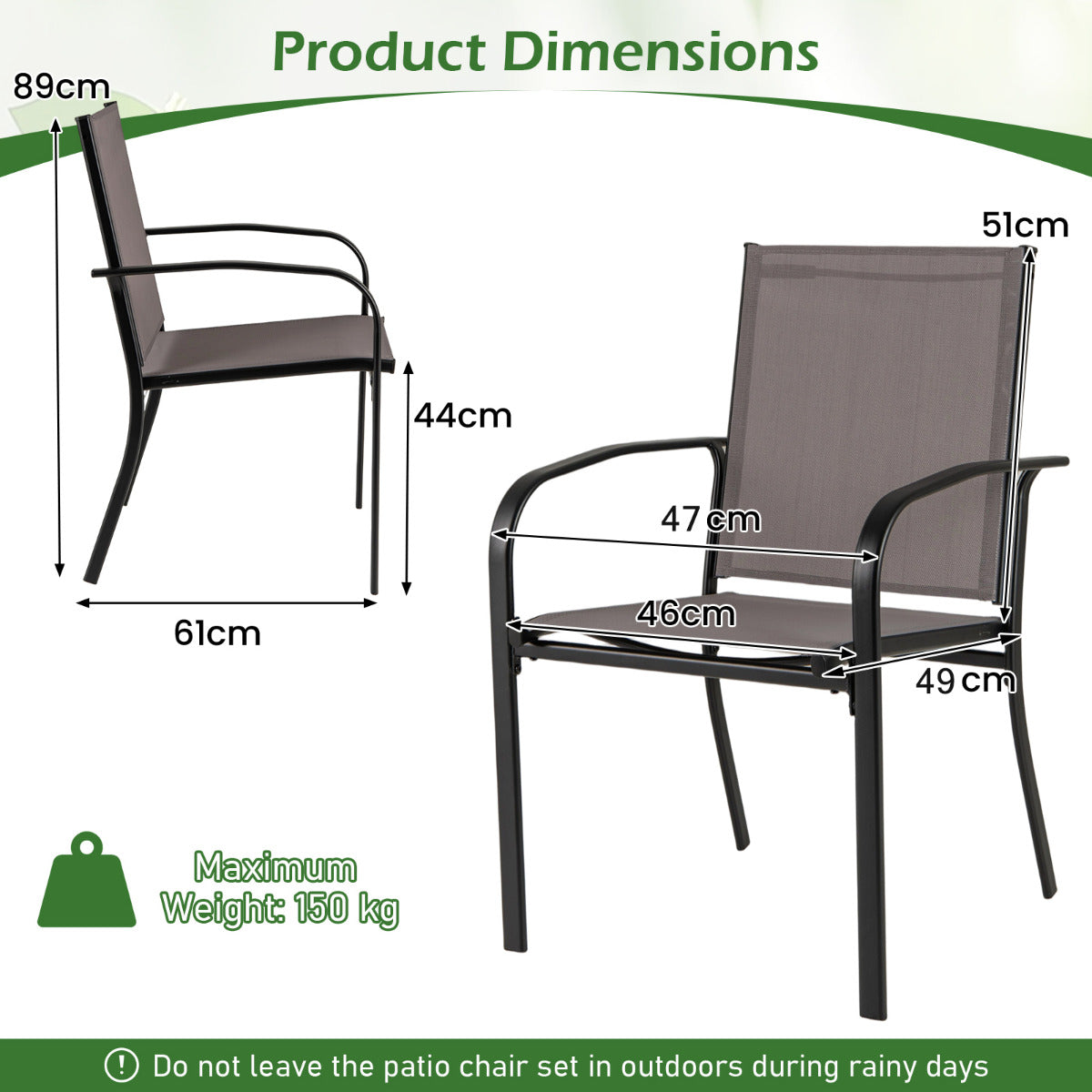 Patio Dining Chair Set of 2 with Breathable Backrest and Seat-Grey