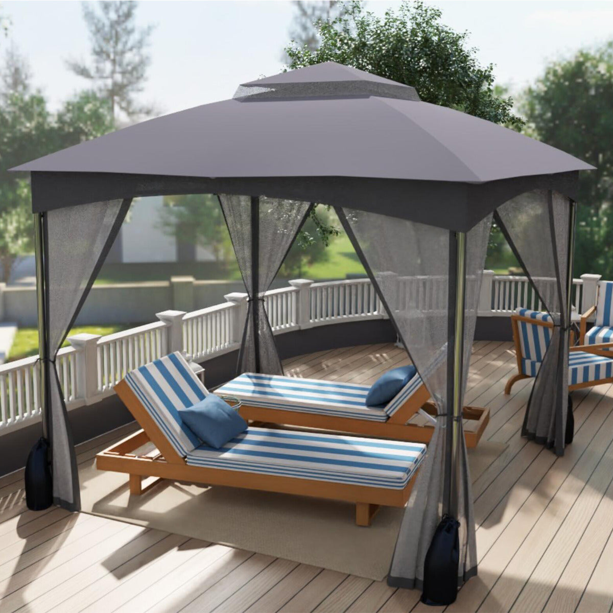 Patio Gazebo with Netting Walls and 4 Sandbags for Yard Garden Lawn-Grey