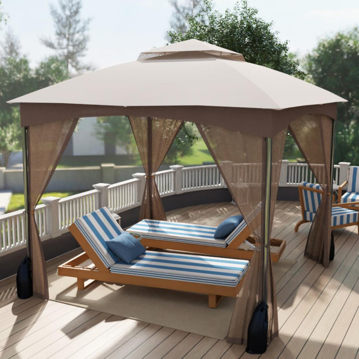 Patio Gazebo with Netting Walls and 4 Sandbags for Yard Garden Lawn-Khaki