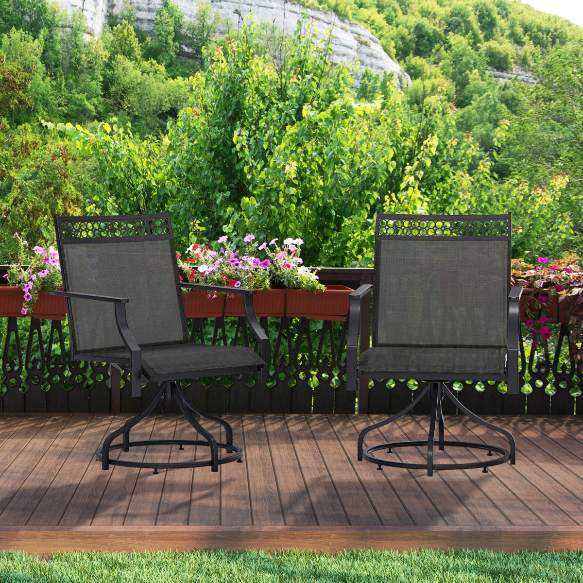 Patio Swivel Dining Chairs Set of 2 with Quick-Drying Fabric-Grey