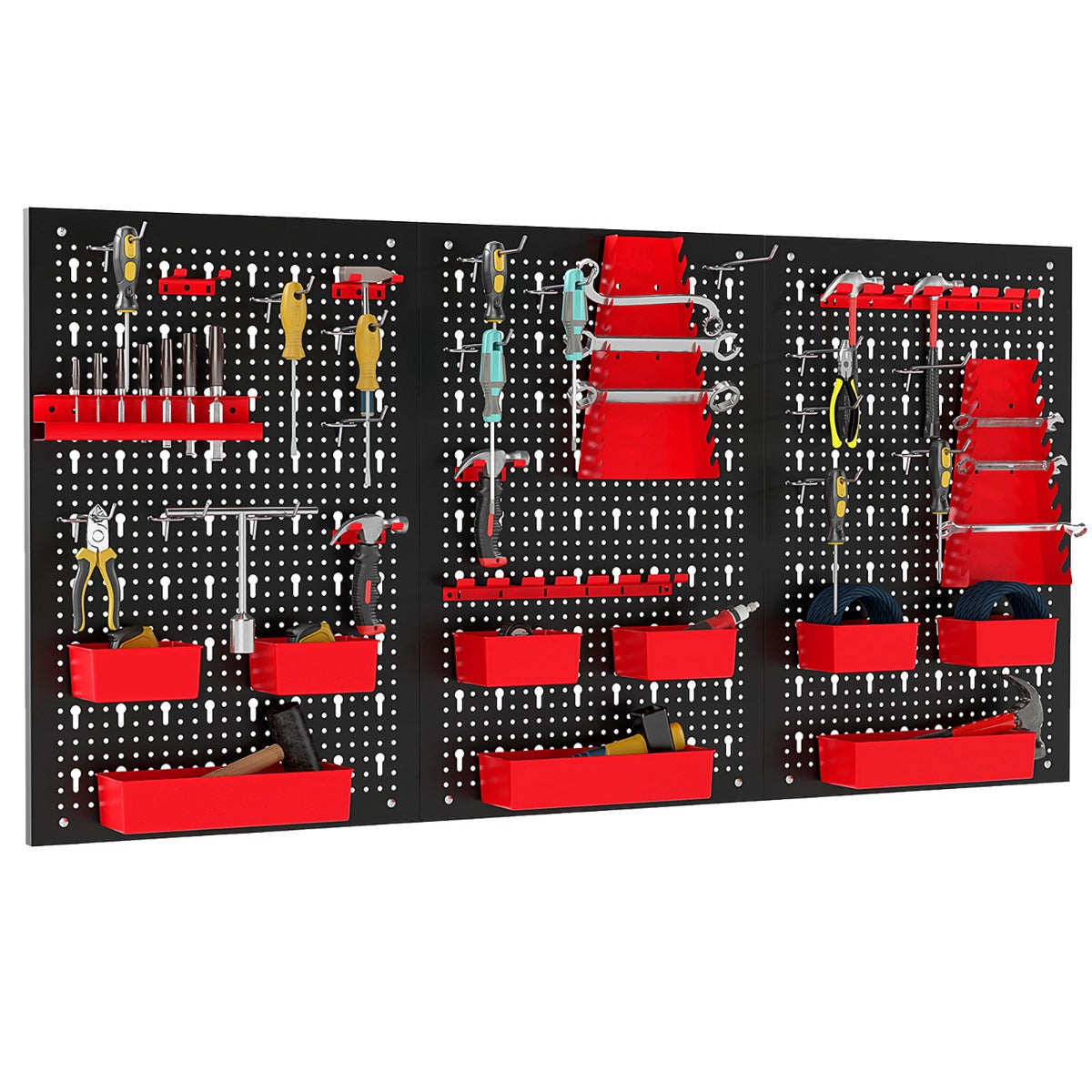 Pegboard Wall 9-Bin Parts Rack Organizer Heavy-Duty Utility Tool Storage Board-Red