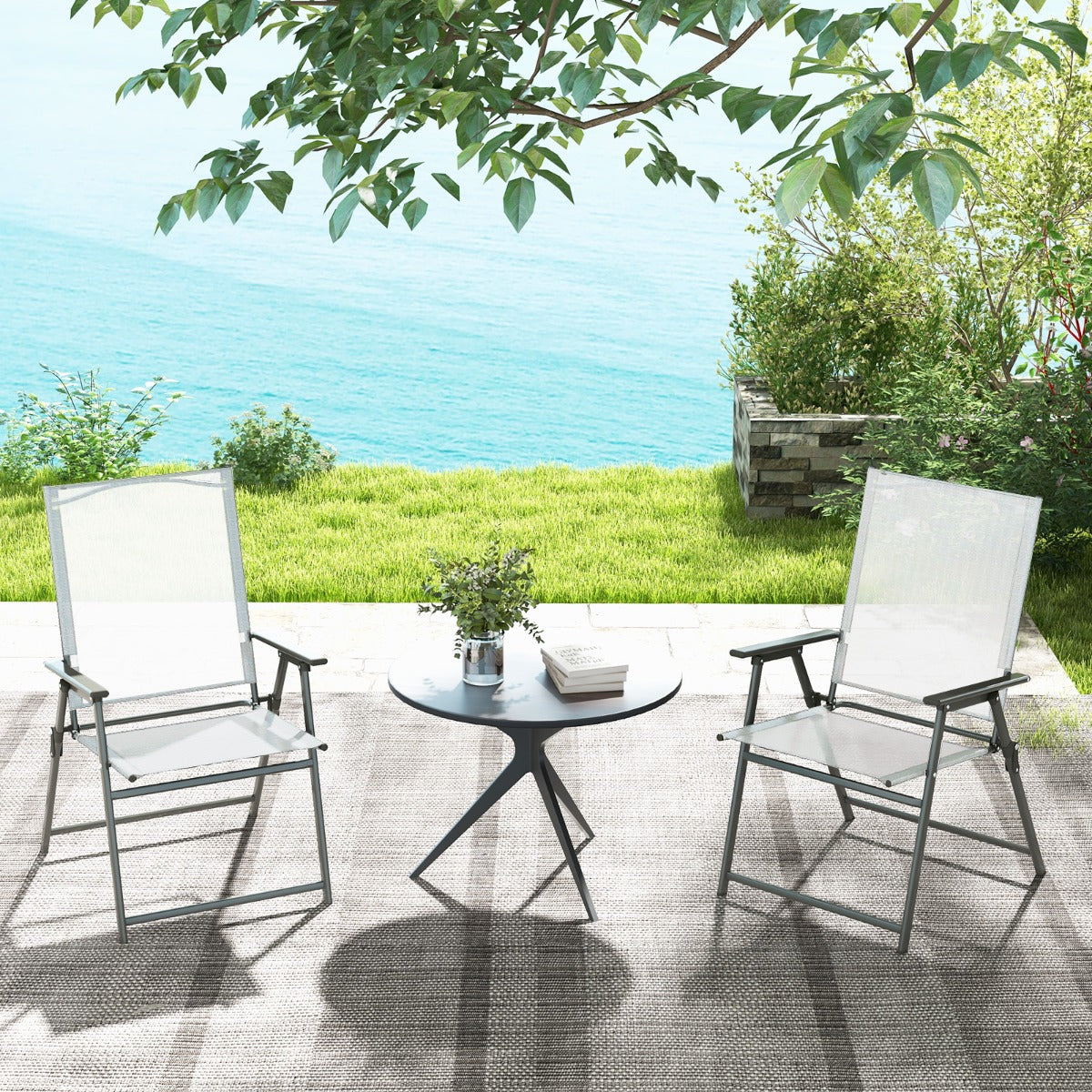 4 Pieces Patio Folding Chairs with Rustproof Metal Frame-White