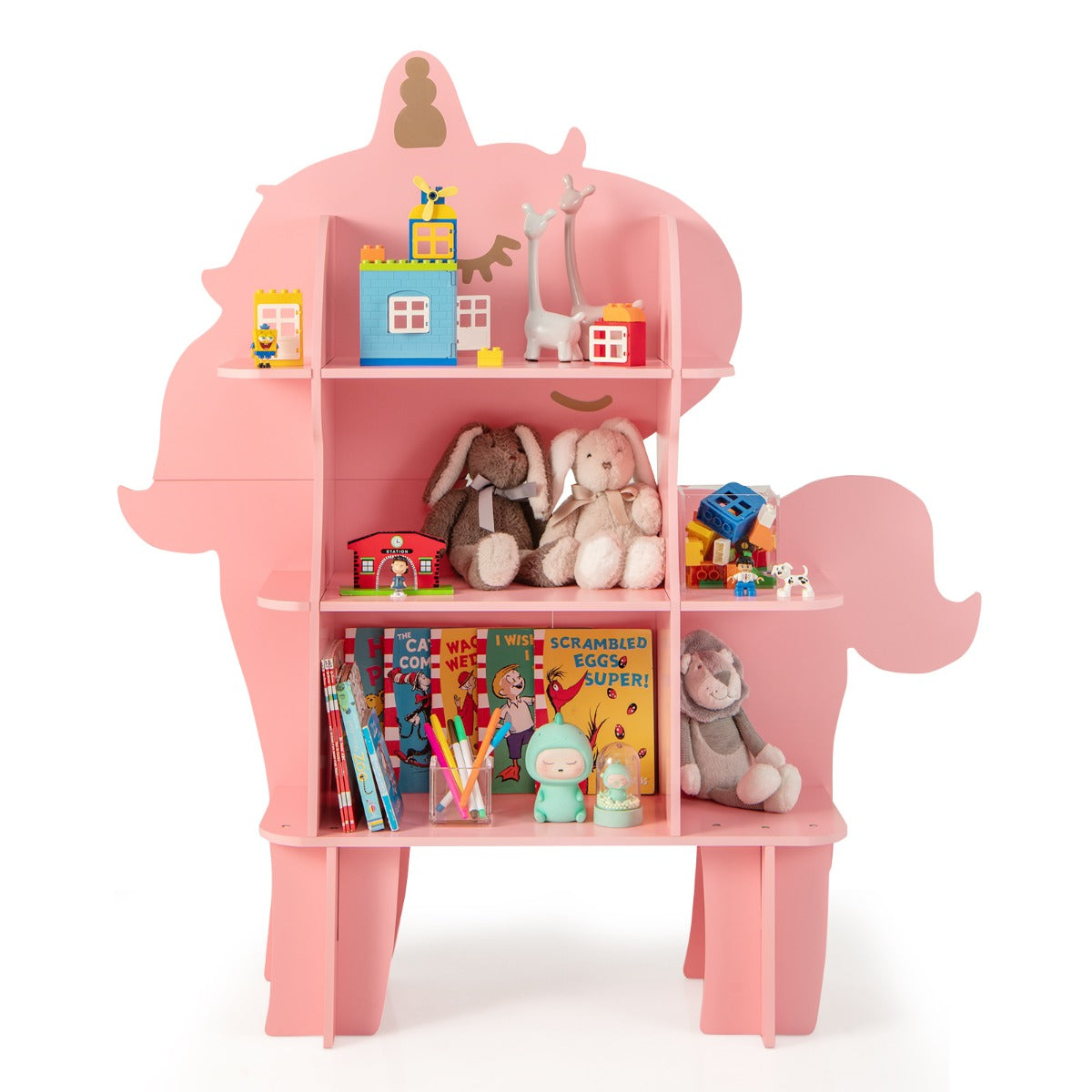 Kids Toy Storage Organizer with Anti-Toppling System for Play Room Nursery Kindergarten-Pink