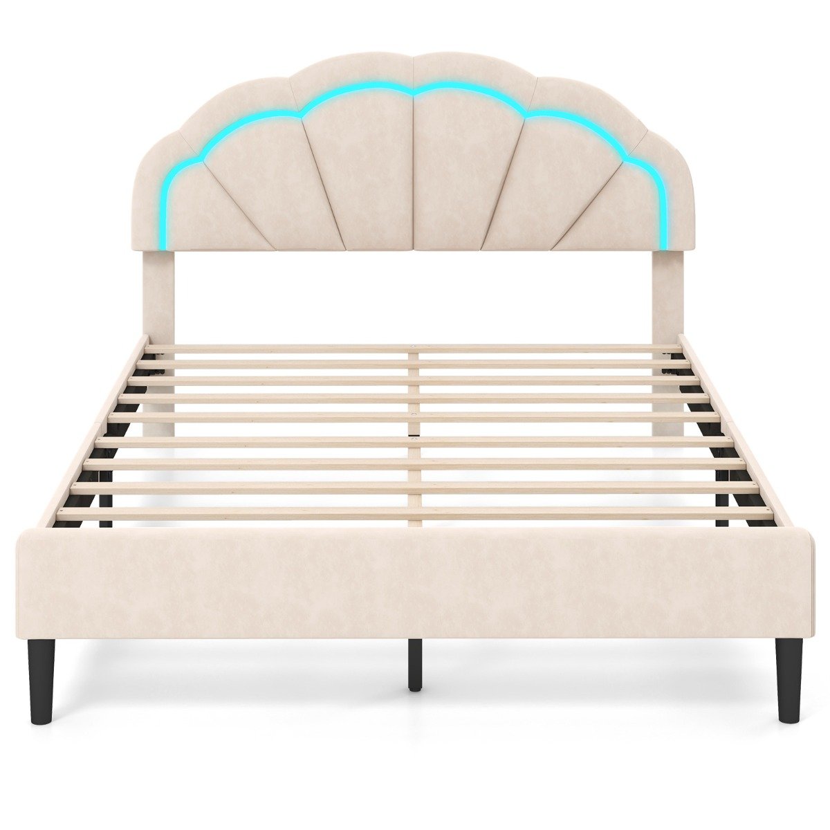 Platform Bed with Adjustable Petal Headboard and Wooden Slats Support-King Size