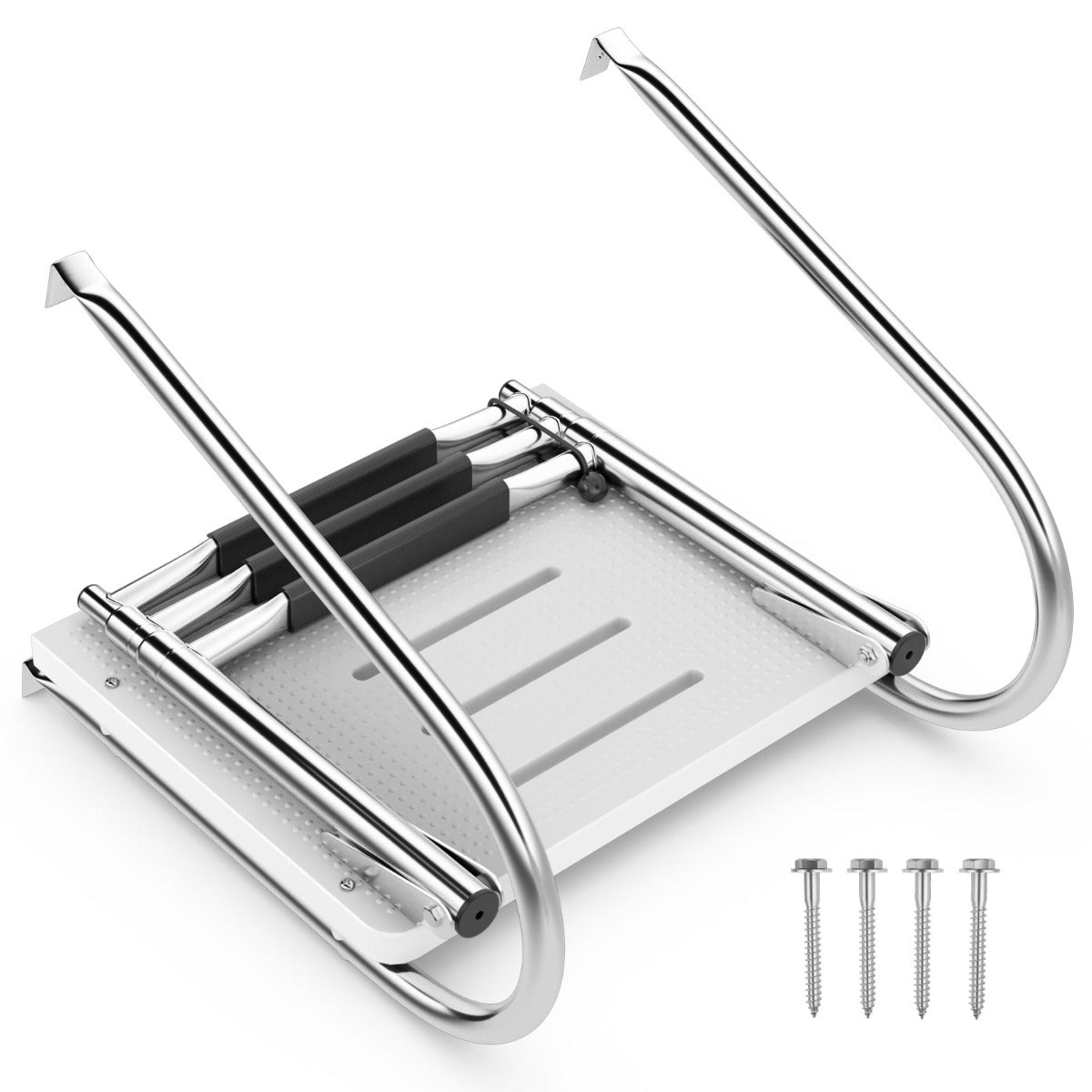 3-Step Telescoping Boat Ladder with Fiberglass Platform and 2 Handrails