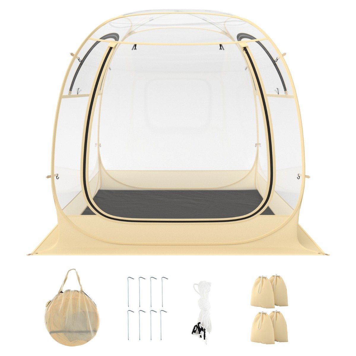 Portable and Foldable Sports Tent with Carrying Bag-Beige-L