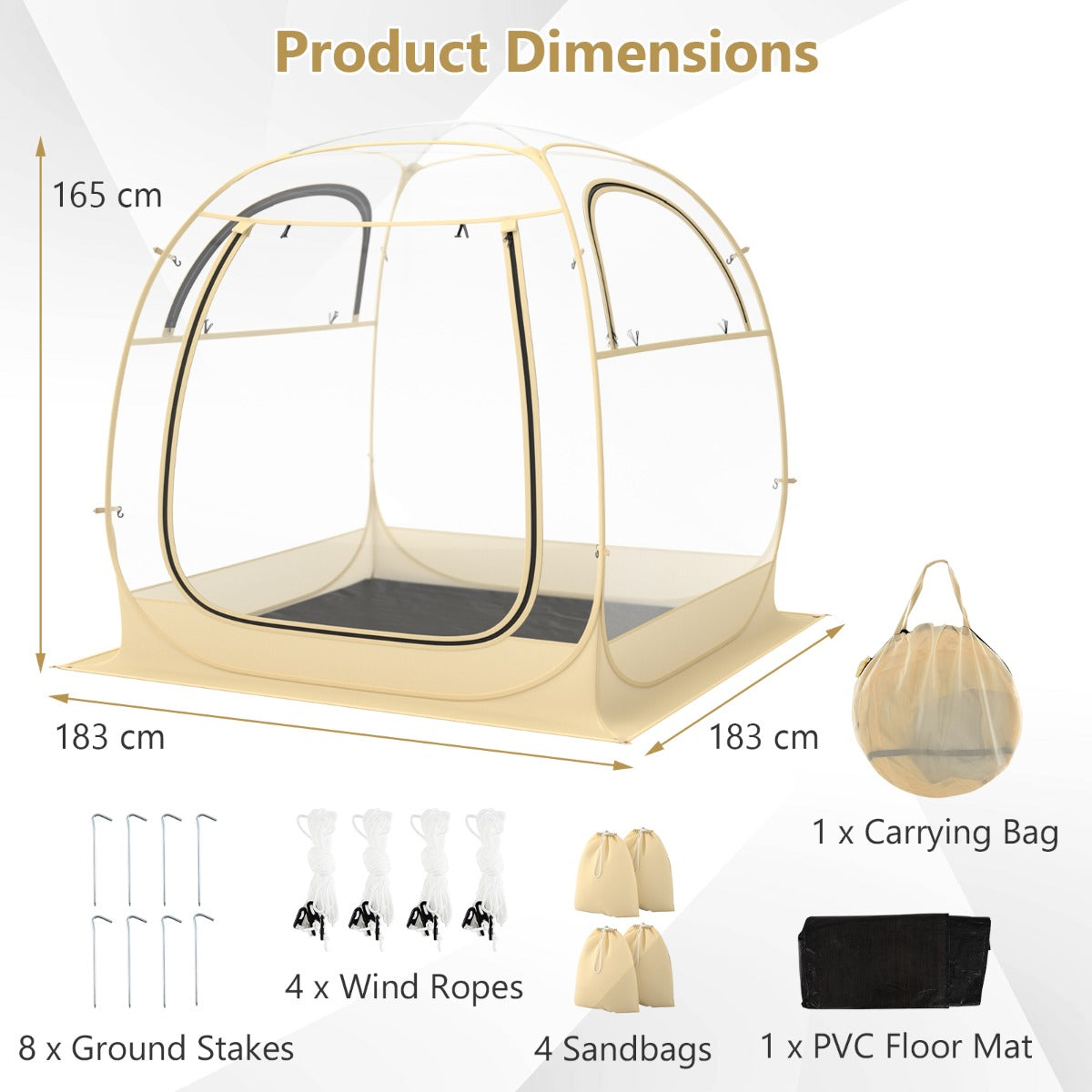 Portable and Foldable Sports Tent with Carrying Bag-Beige-L