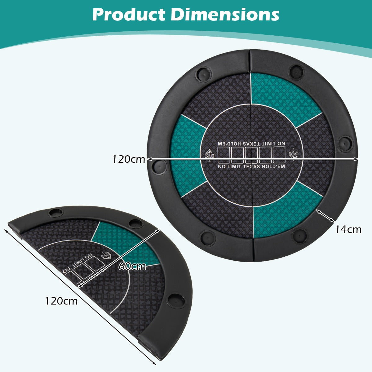 Portable Round Blackjack Board Game Mat with Carrying Bag-Green