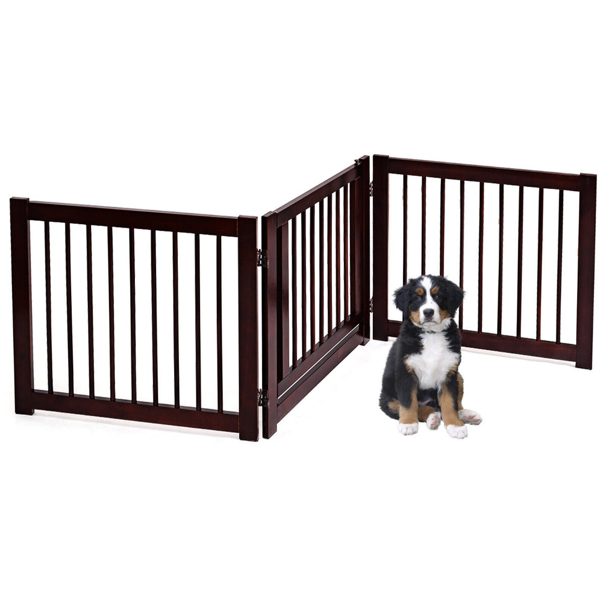 Freestanding Foldable Wooden Pet Gate with 360¬∞Hinges and Lockable Door