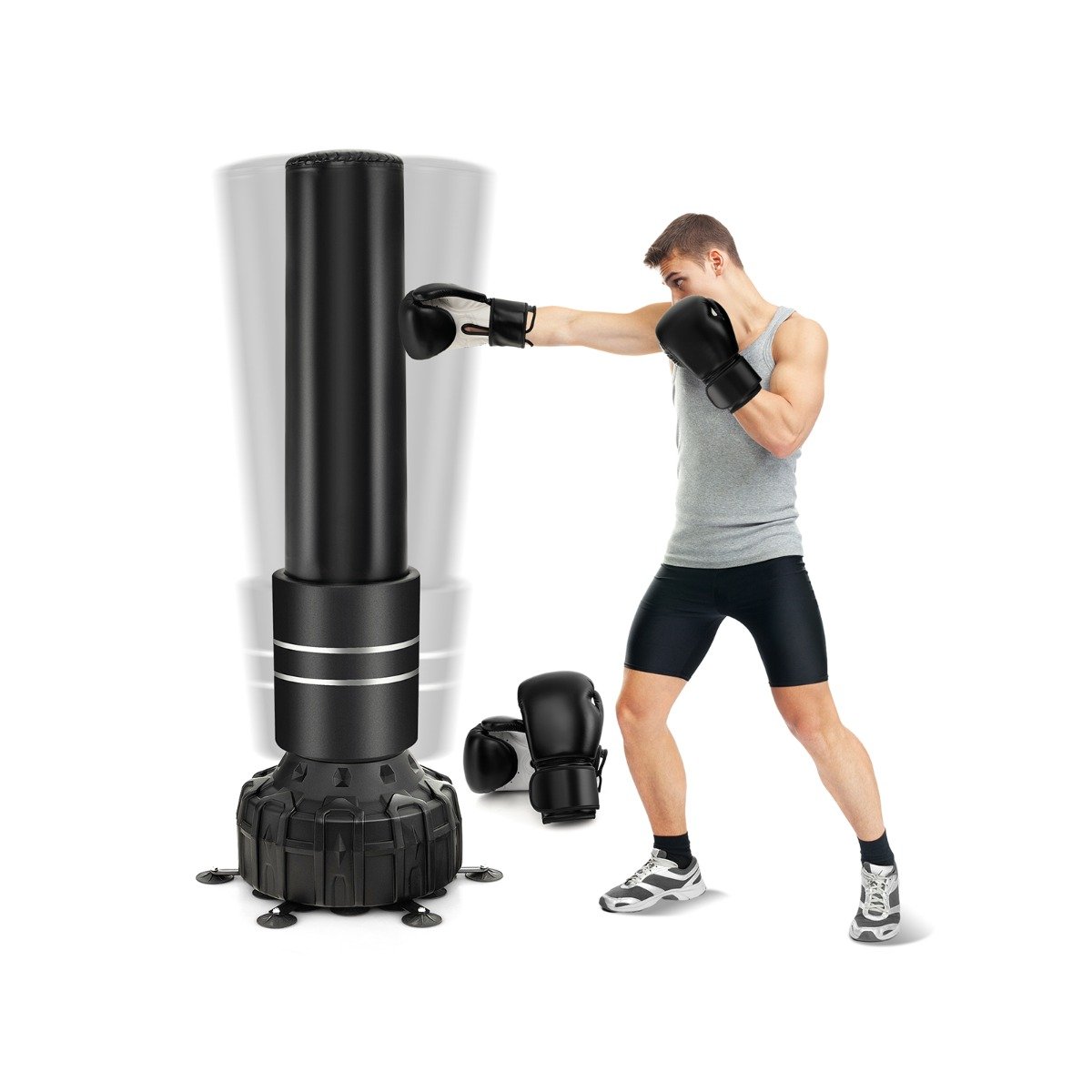 Boxing Bag with Boxing Gloves and Suction Cup Base