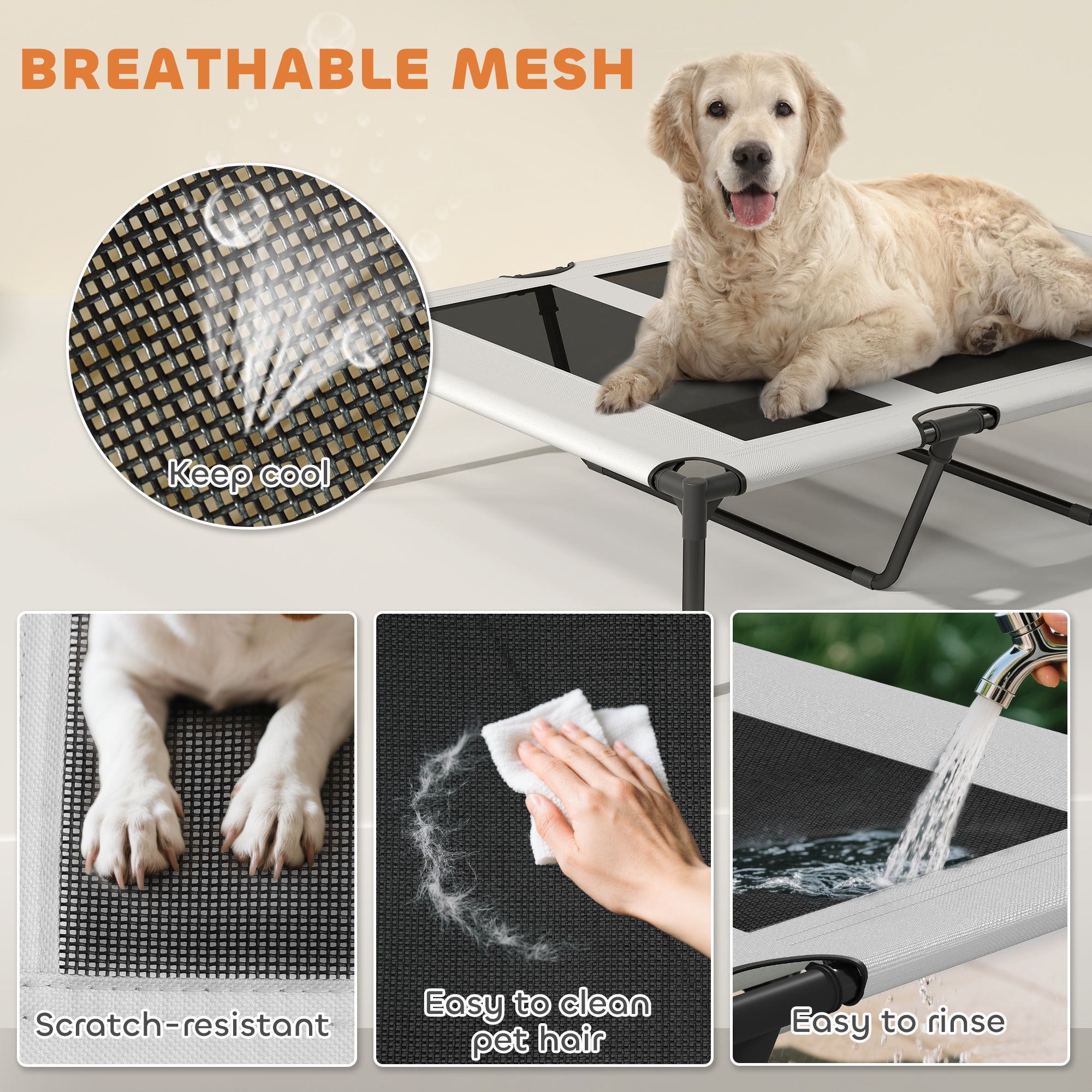 PawHut Portable Elevated Dog Bed with Removable Canopy, Cooling Raised Pet Cot for Large Dogs, 106 x 76 x 94 cm