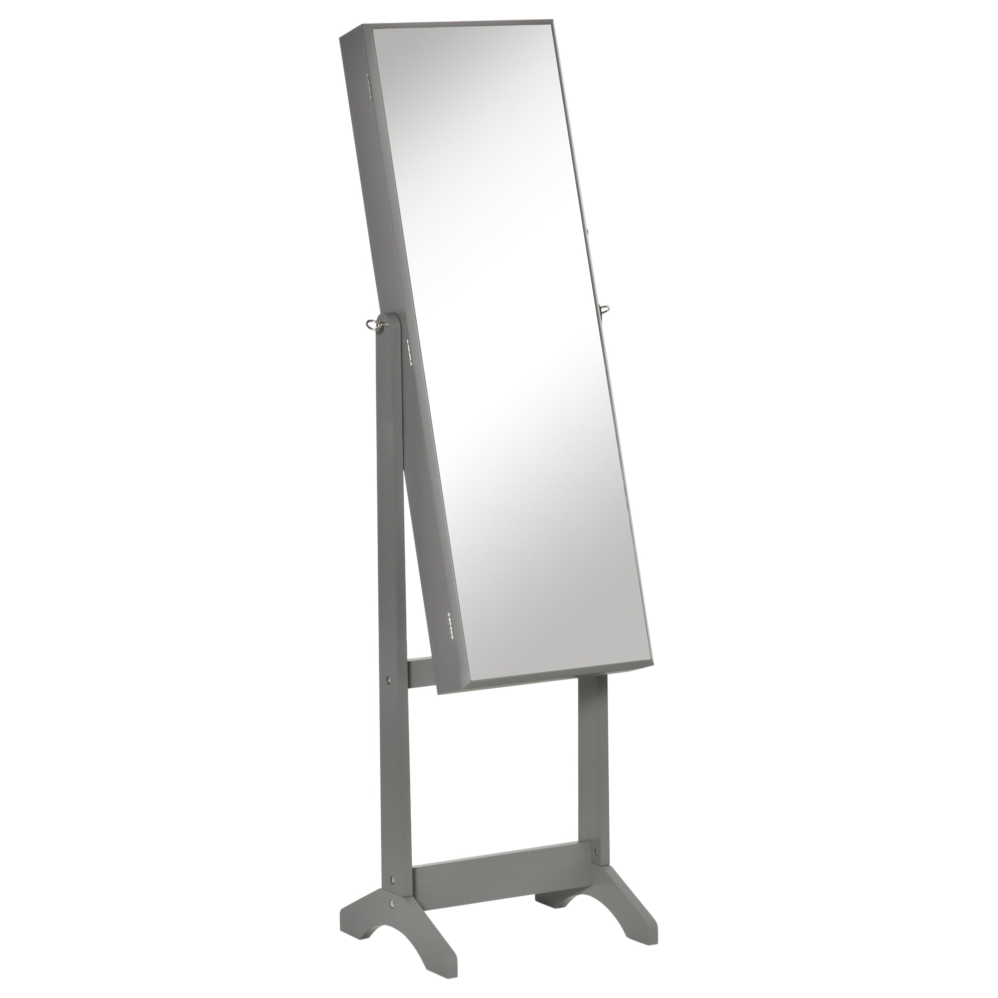 HOMCOM Full Length Mirror with Storage, Jewellery Cabinet with Mirror, Adjustable Angle and Stand, Lockable Jewellery Organiser for Bedroom Dressing Room, Grey
