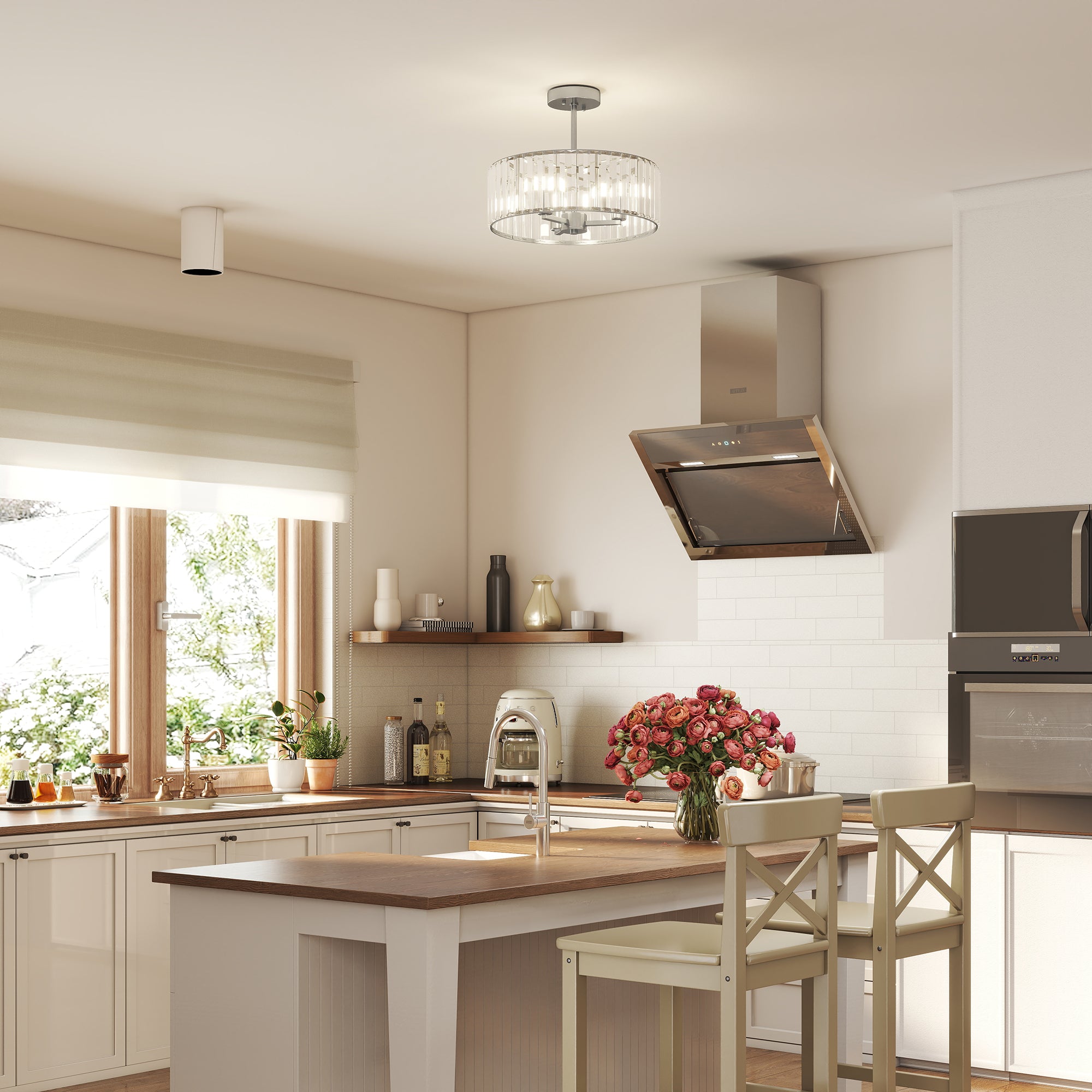 HOMCOM Crystal Ceiling Light Fixture, Semi Flush Mount Modern Crystal Chandelier Ceiling Light for Living Room, Bedroom, Hallway, Dining Room, E14 Base 3-Lights, Silver Tone