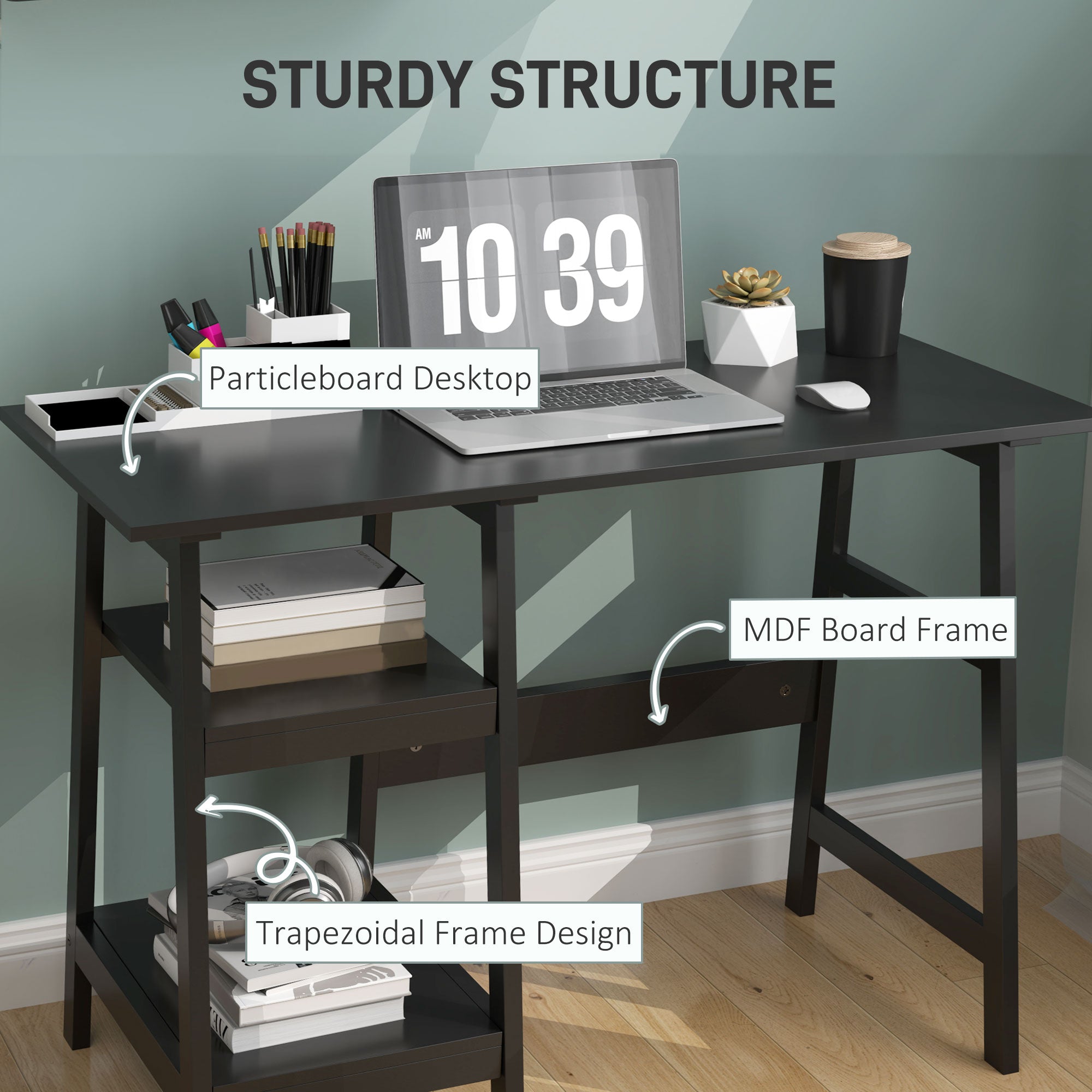 HOMCOM Compact Computer Desk with Storage Shelves, Study Table with Bookshelf, PC Table Workstation for Home Office, Study, Easy Assembly, 106 x 51cm, Black