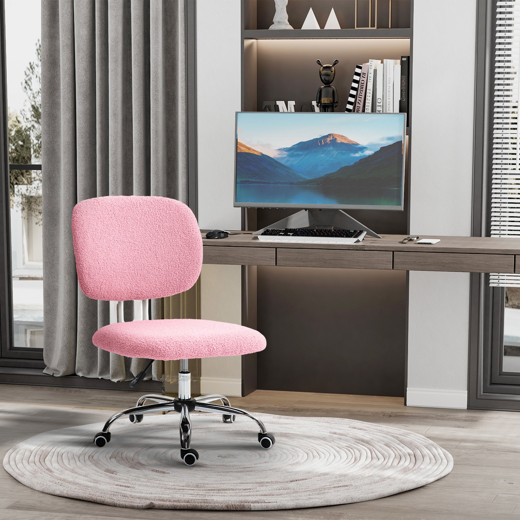 Vinsetto Teddy Fleece Armless Office Chair - Pink