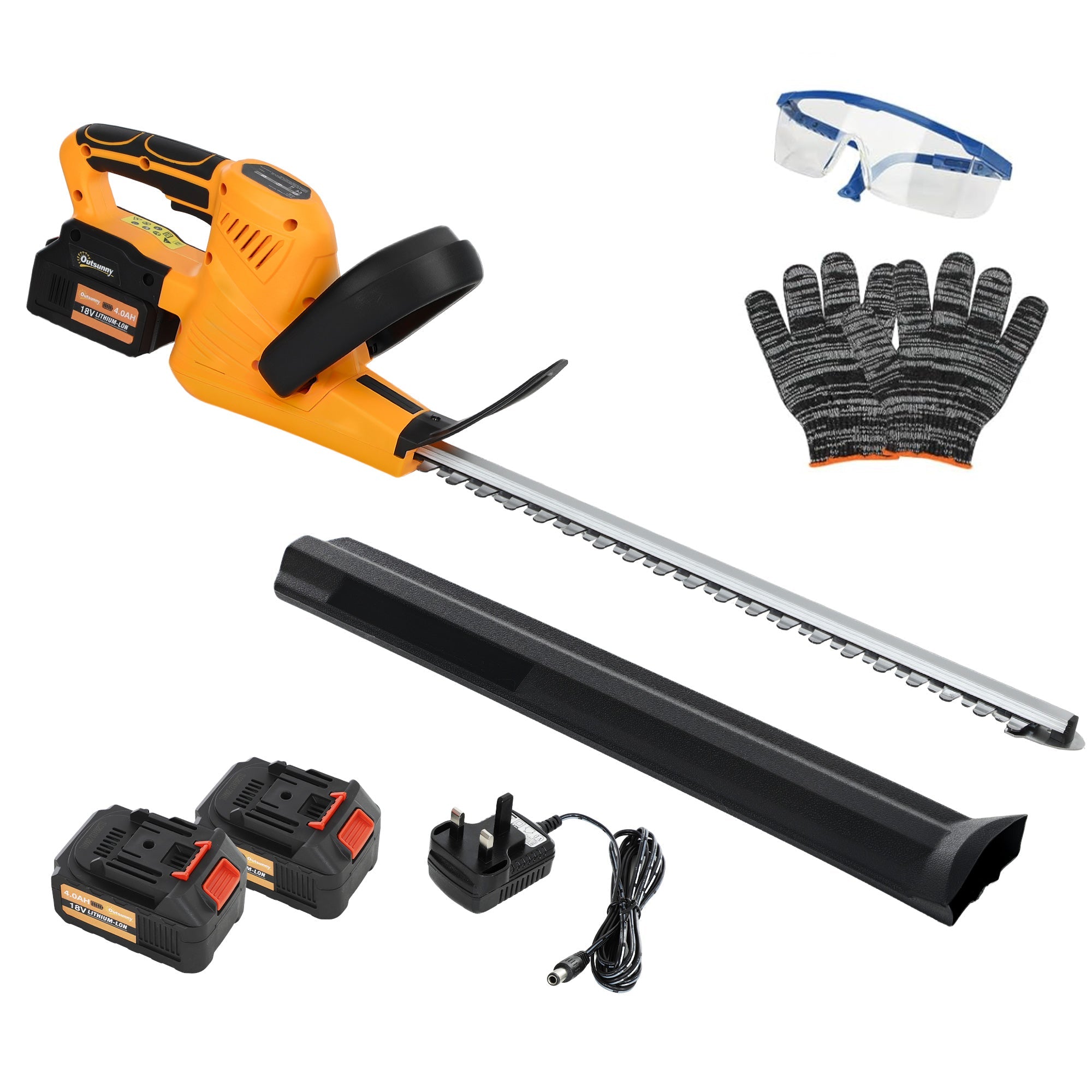 Outsunny 20" Cordless Hedge Trimmer, 21V Electric Hedge Cutter with 51cm Dual Action Blade, 2 x 4000mAh Batteries and Brushless Motor for Garden Branches, Shrubs, Twigs, Orange