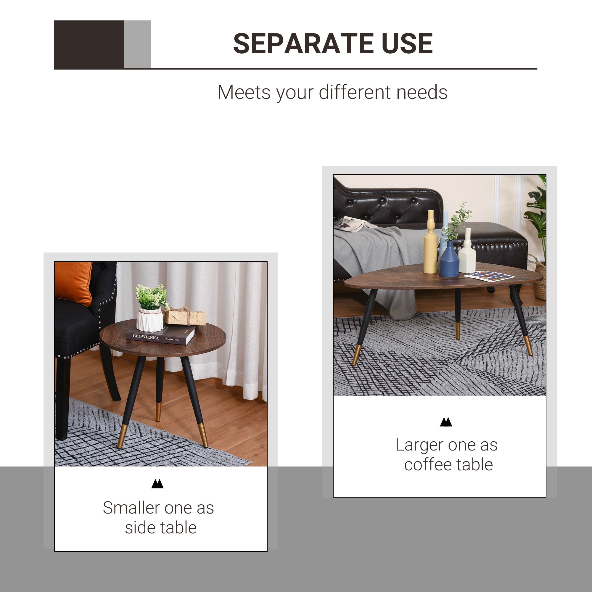 HOMCOM Set of Two Scandinavian-Style Coffee Tables - Walnut