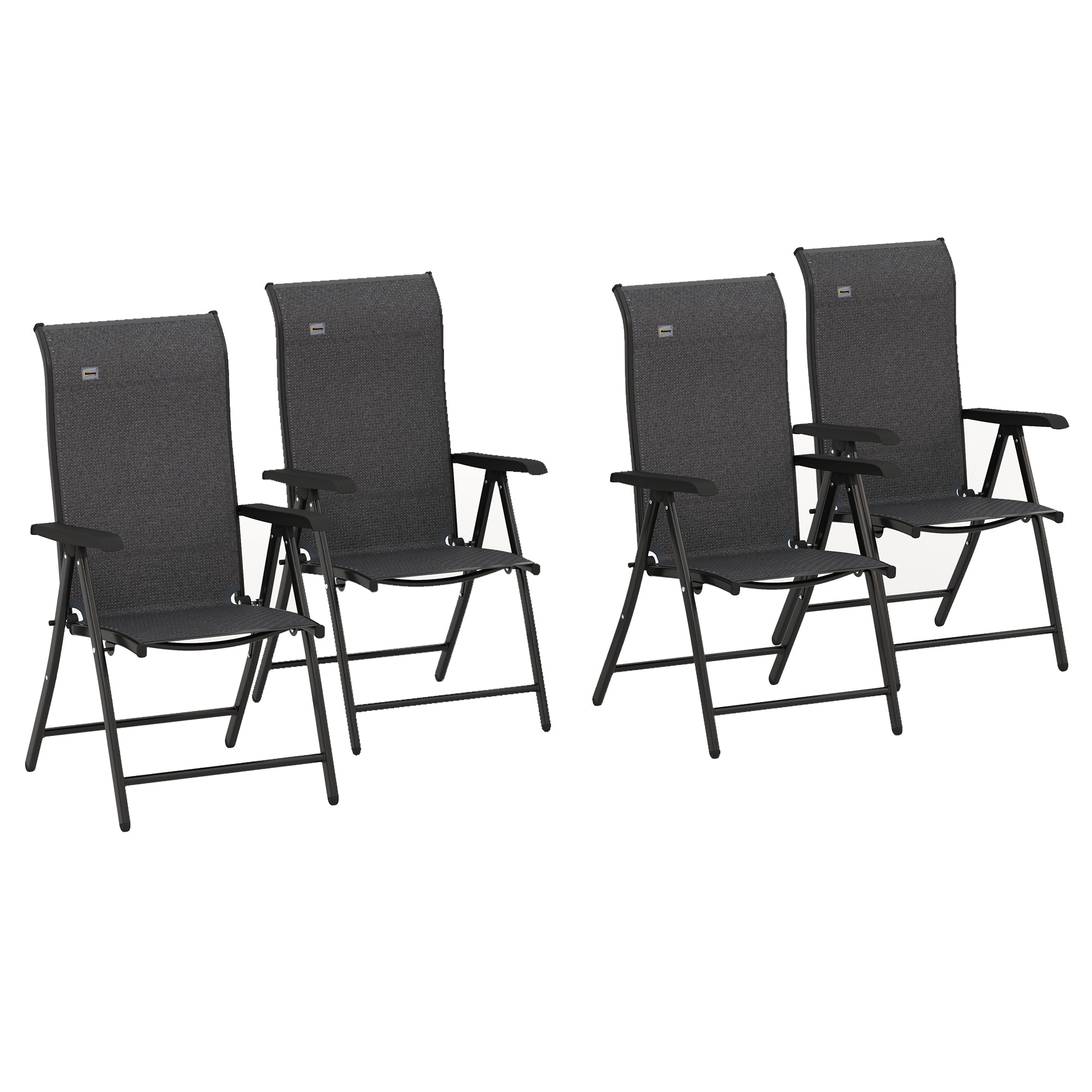 Outsunny Set of Four Folding Garden Chairs, with Seven-Position Adjustable Backs, Grey