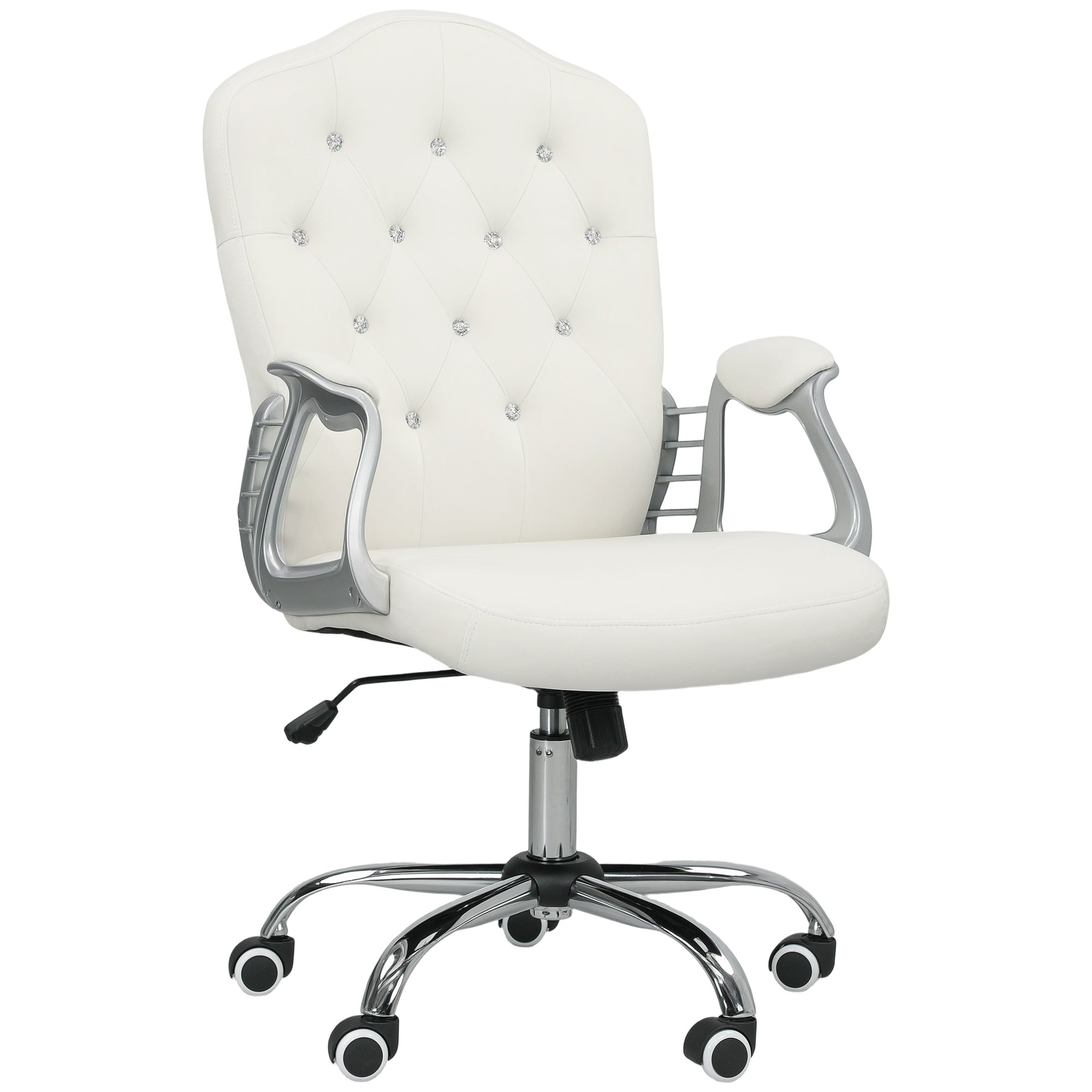 Vinsetto Velvet-Feel Work Chair, with Diamante Back - Cream