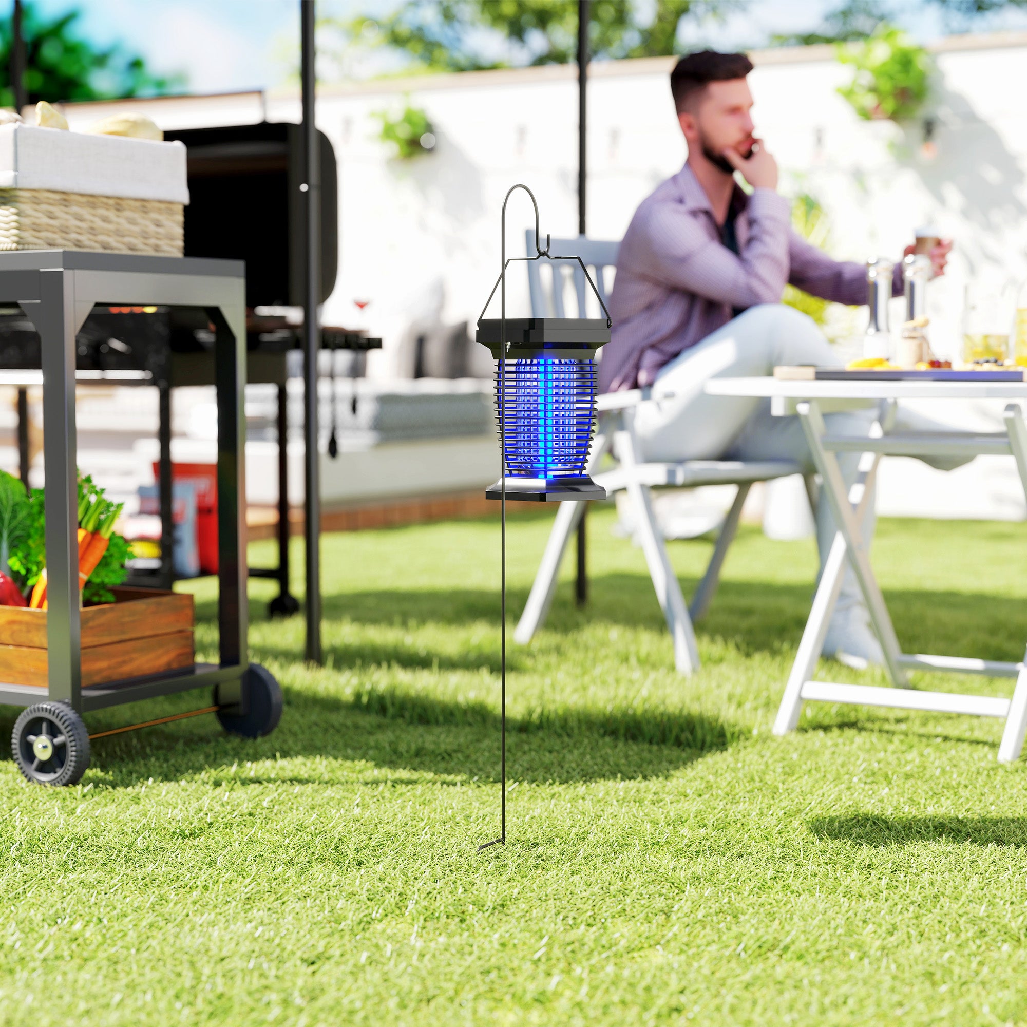 Outsunny 2-in-1 Electric Fly Zapper with UVA Light, Hanging Garden Lantern, Solar and USB-DC Rechargeable Insect Mosquito Bug Zapper, Fly Killer for Indoor and Outdoor Use, Black