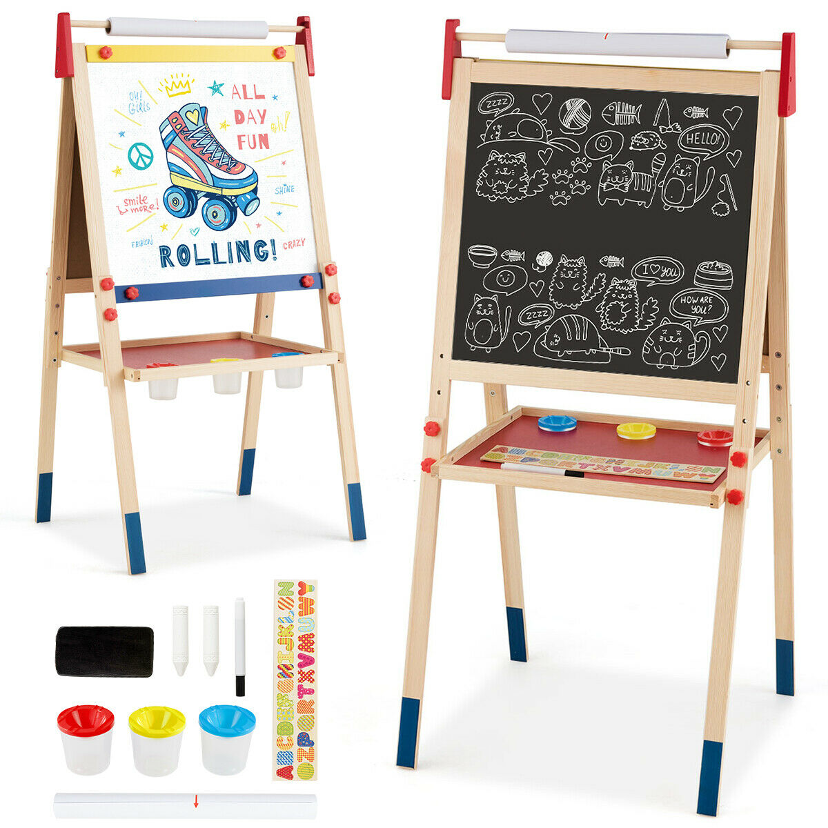 2 IN 1 Kids Art Easel Double Sided Chalk Board Tray
