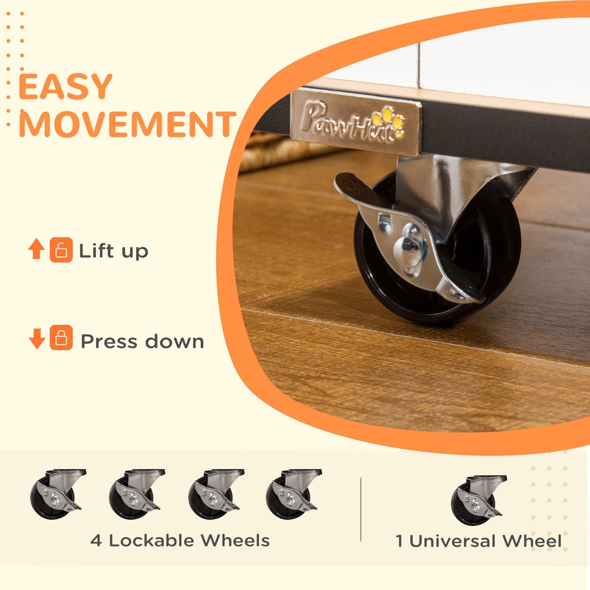 PawHut Dog Crate Furniture, Dog Cage End Table, with Wheels, for Large Dogs, 106 x 60 x 82 cm - White