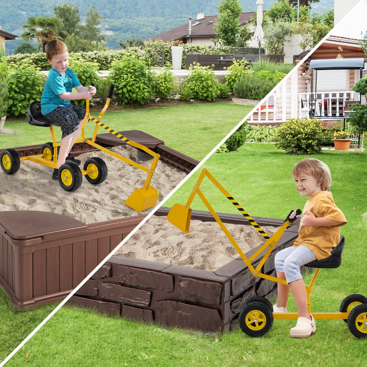 Sand Digger for Kids, Sandbox Toy Digger Outdoor Construction Excavator for 3+ Years Old Boys and Girls-Yellow
