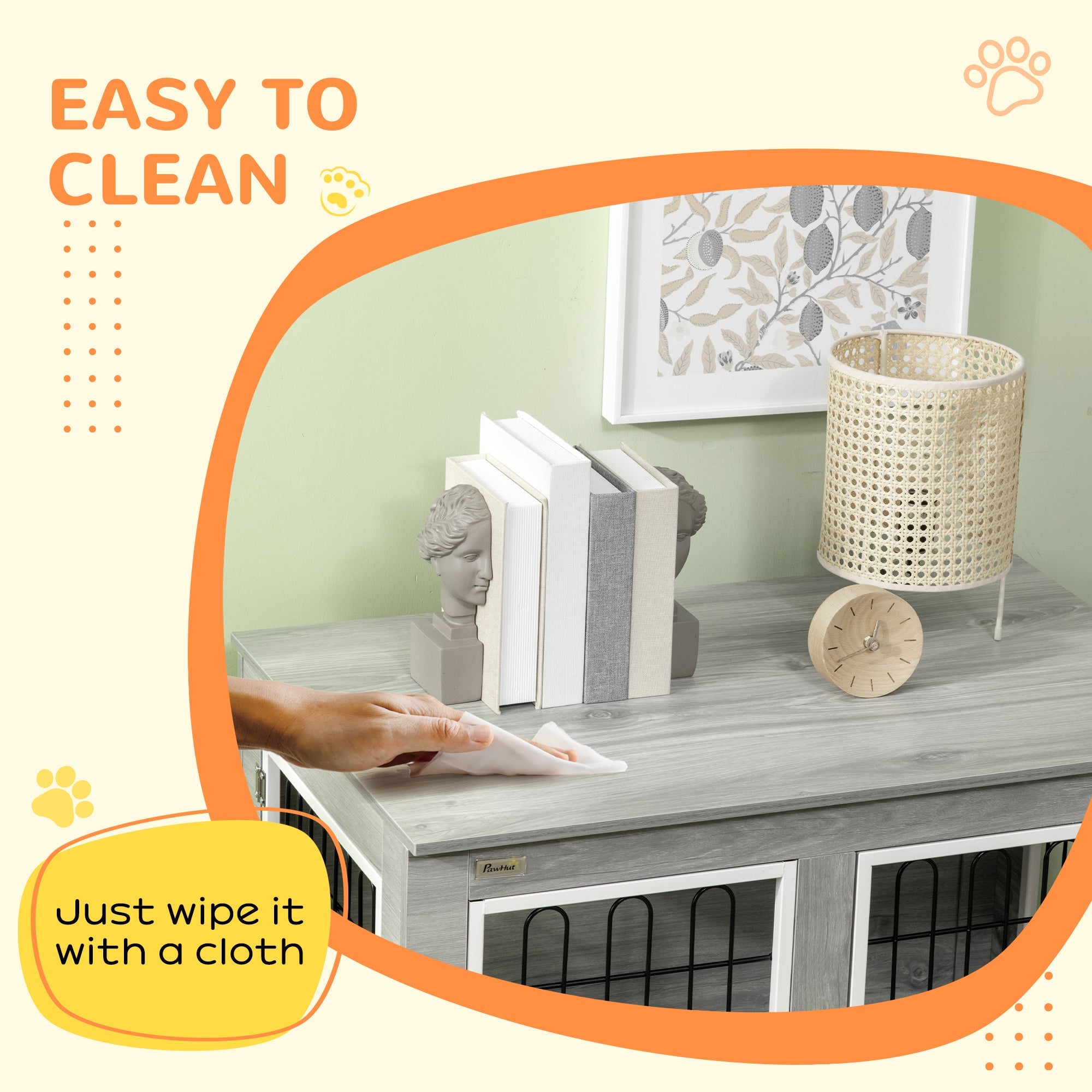 PawHut Dog Crate Furniture End Table, with Washable Cushion, Double Doors, for Medium/Large Dogs, Grey