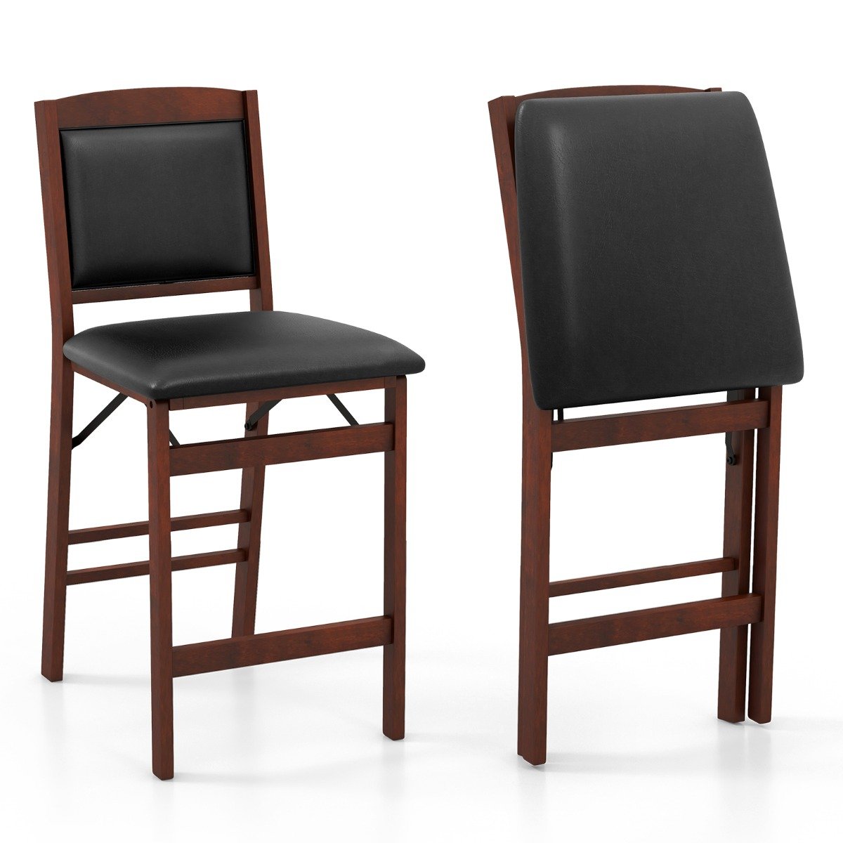 Set of 2 Counter Height Chairs with Rubber Wood Legs-Brown