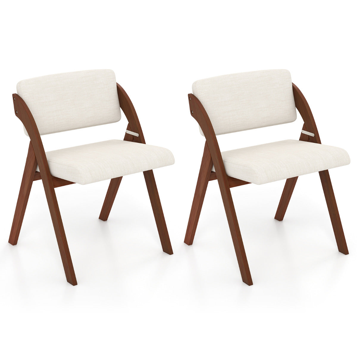 Set of 2 Dining Chairs Folding Kitchen Chair with Rubber Wood Legs-Walnut
