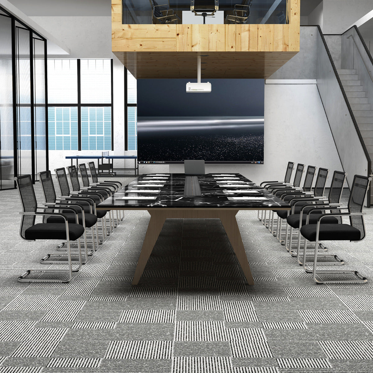 Set of 2 Executive Office Guest Chairs with Metal Sled Base-Black