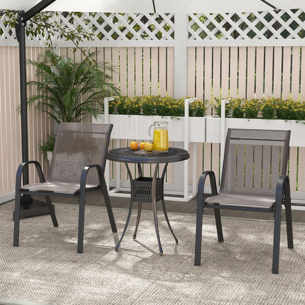 Set of 4 Patio Chairs with Armrests for Garden Deck and Porch-Grey