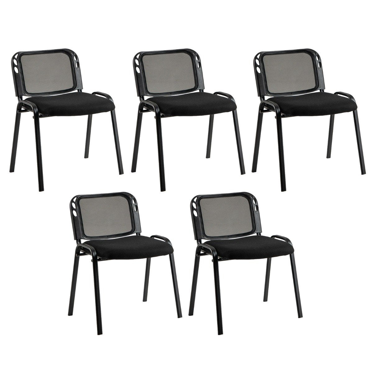 Set of 5 Stackable Waiting Room Chairs with Mesh Backrest and Waterfall Seat-Black