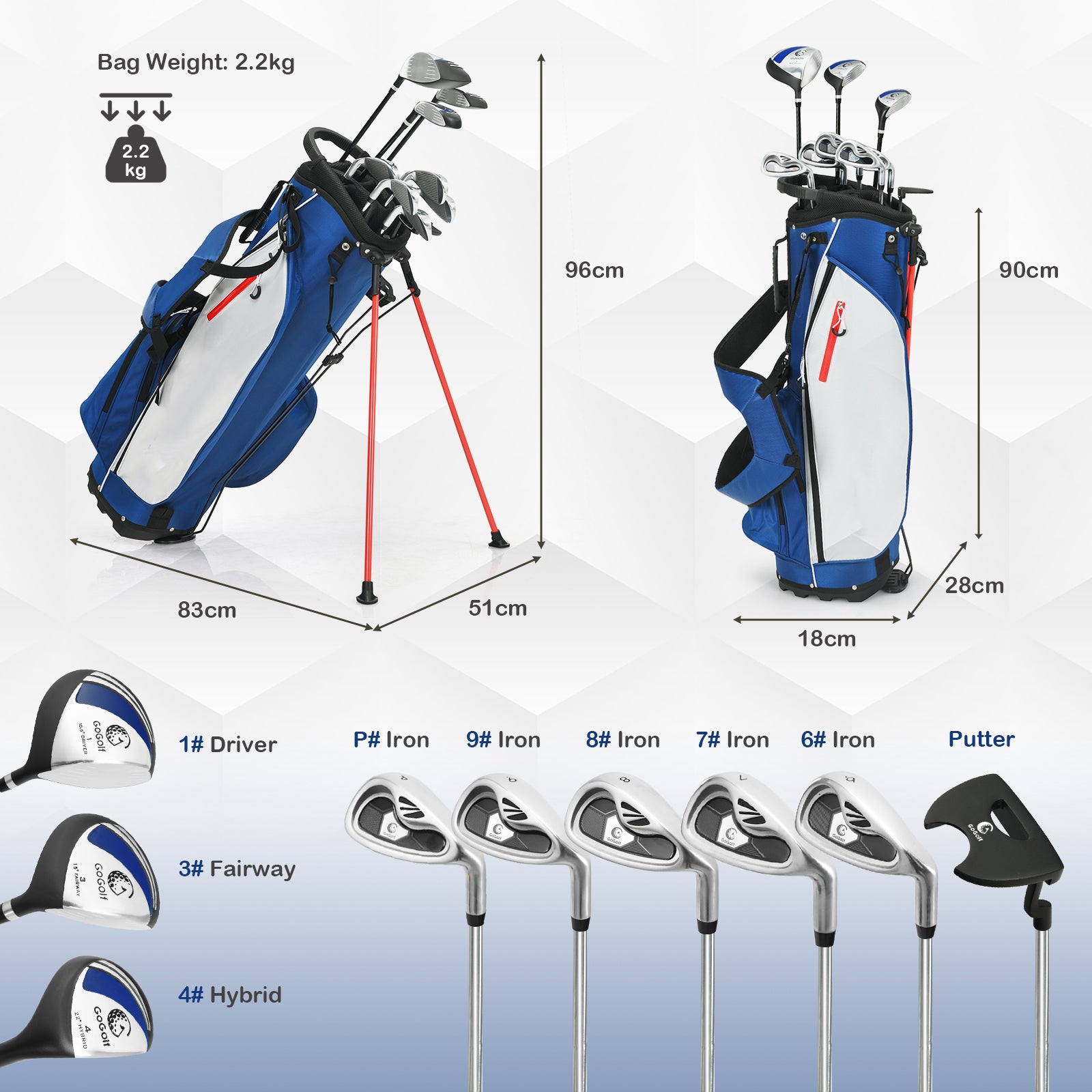 Men's Complete Golf Clubs Package Set 10 Pieces-Blue