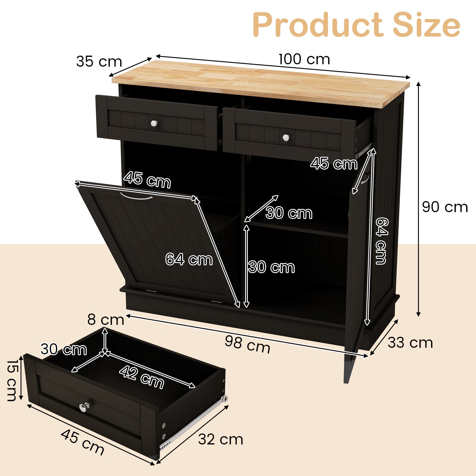 Kitchen Tilt Out Trash Cabinet with 70L Hidden Garbage Holder-Brown