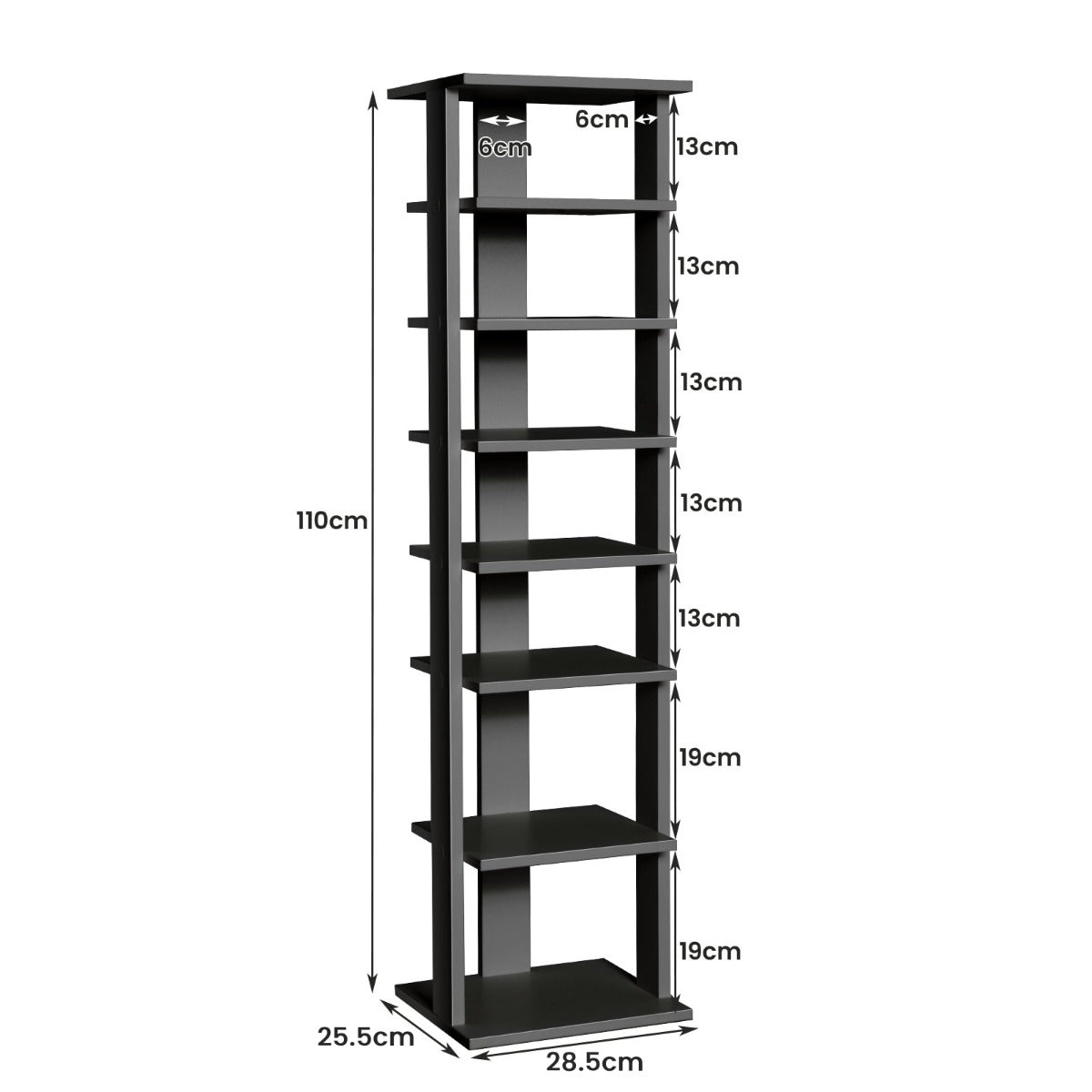 Wooden Vertical Shoe Rack with 7 Shelves-Black