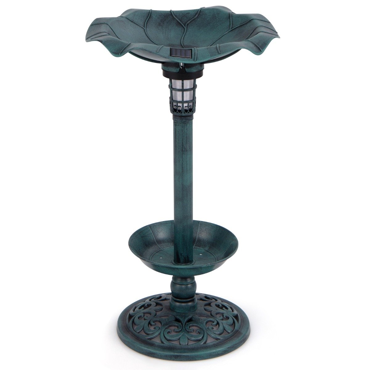 Solar-Powered Bird Bath and Feeder Combo Set for Garden Yard Lawn-Antique