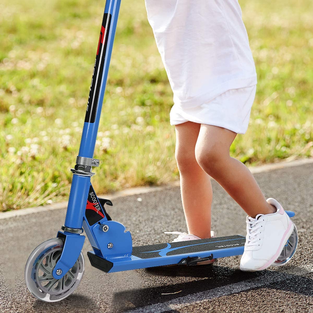 Kids Aluminum Folding Stunt Scooter with LED Wheels-Blue