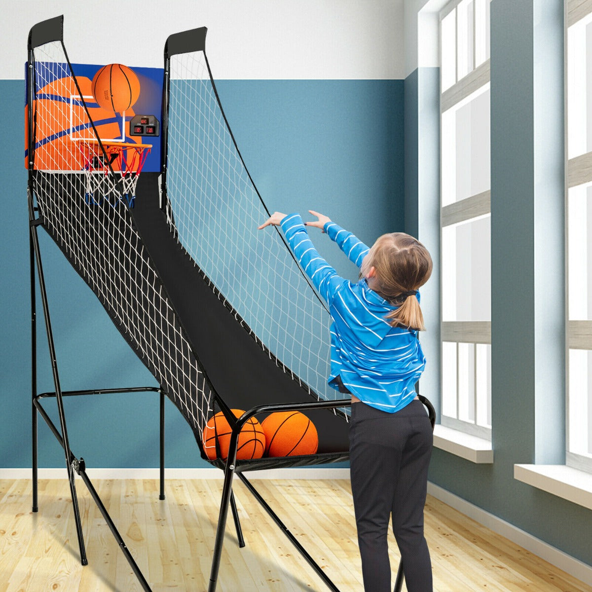 Folding Basketball Arcade Game with Electronic Scorer and Buzzer