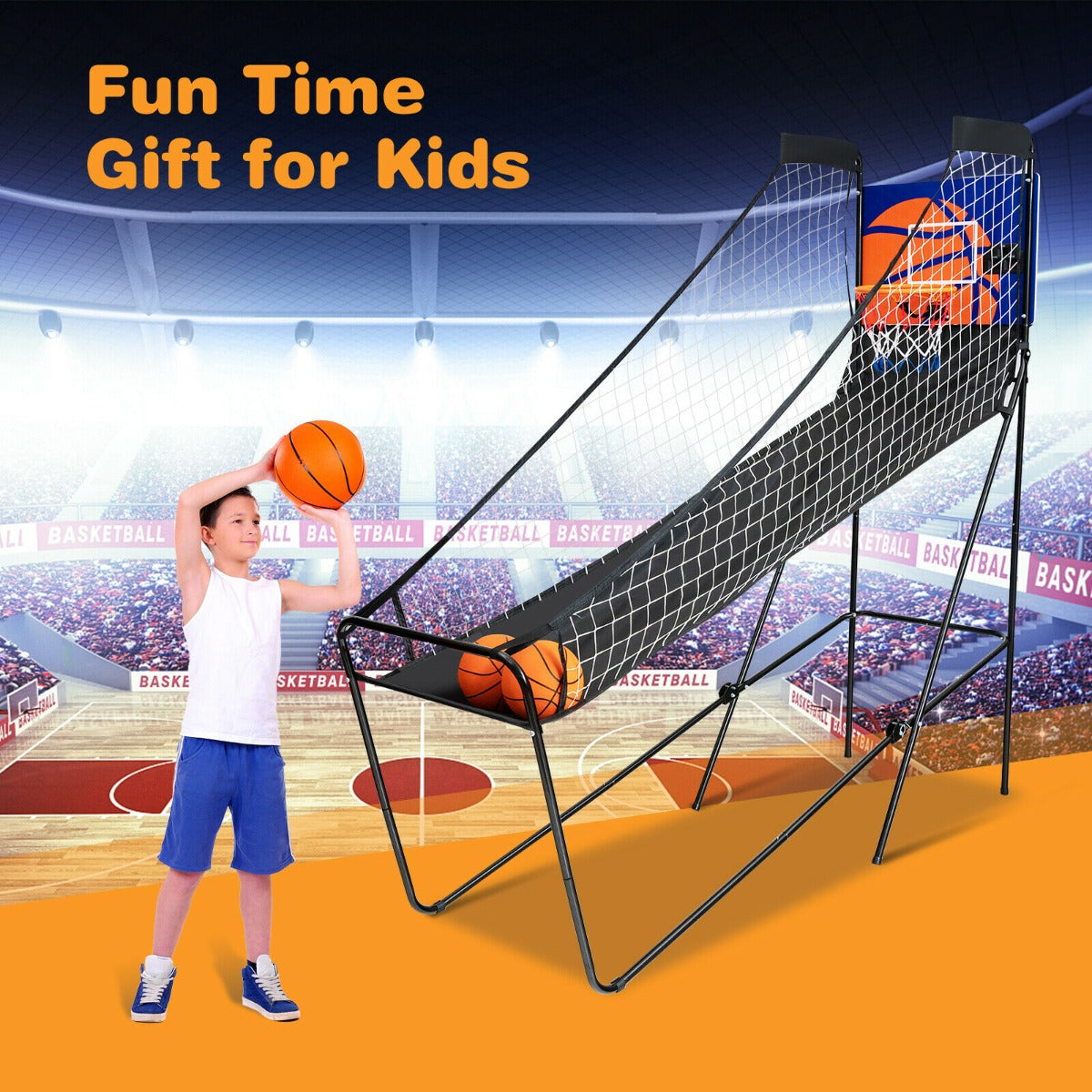Folding Basketball Arcade Game with Electronic Scorer and Buzzer
