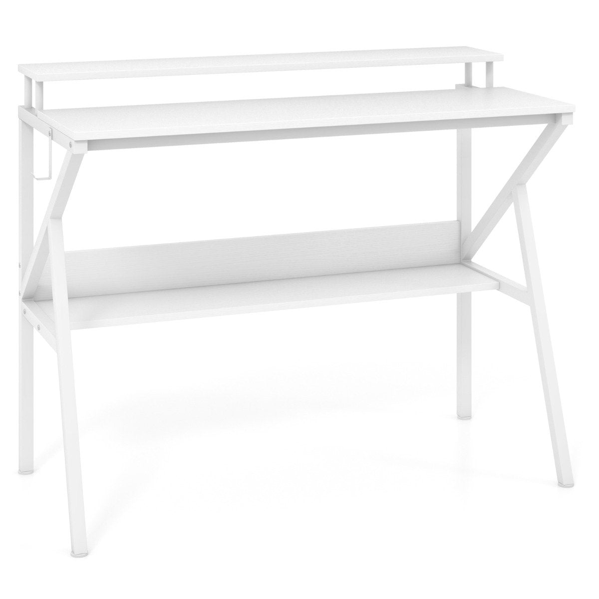 Space Saving Computer Desk with Monitor Stand and Open Shelf-White