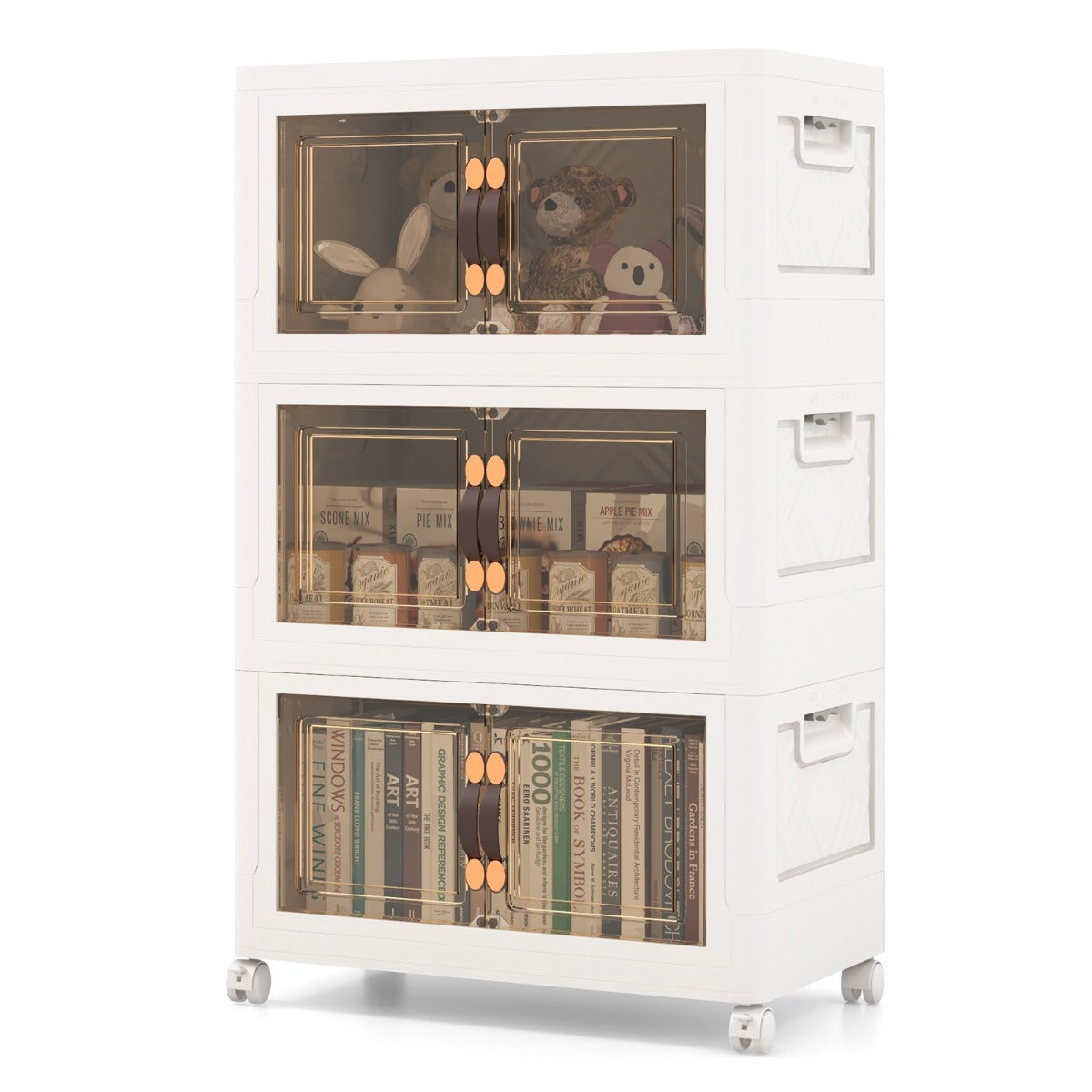 27/34/44/59/78/92.5 Gal Stackable Storage Bins with Lockable Wheels-27 Gal-3-Tier