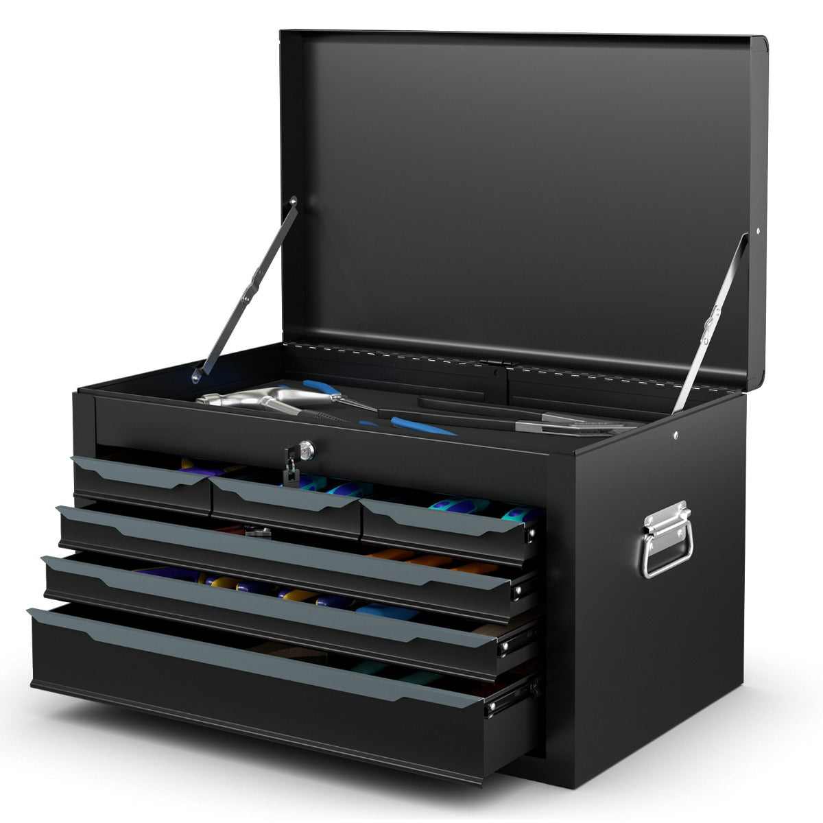 Steel Tool Box Chest Case with 6 Drawers Top Storage Automatic Lock-Black