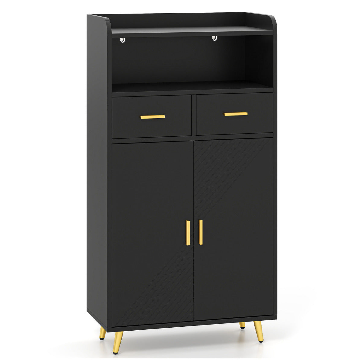 Storage Cabinet with 2 Drawers and 2 Doors-Black