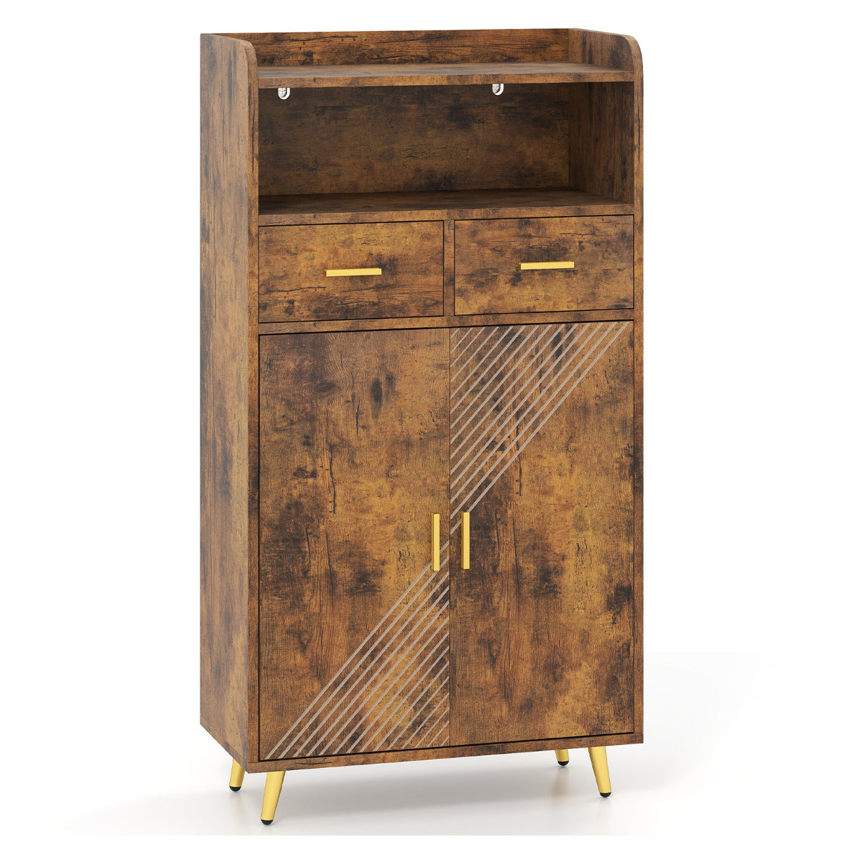 Storage Cabinet with 2 Drawers and 2 Doors-Rustic Brown