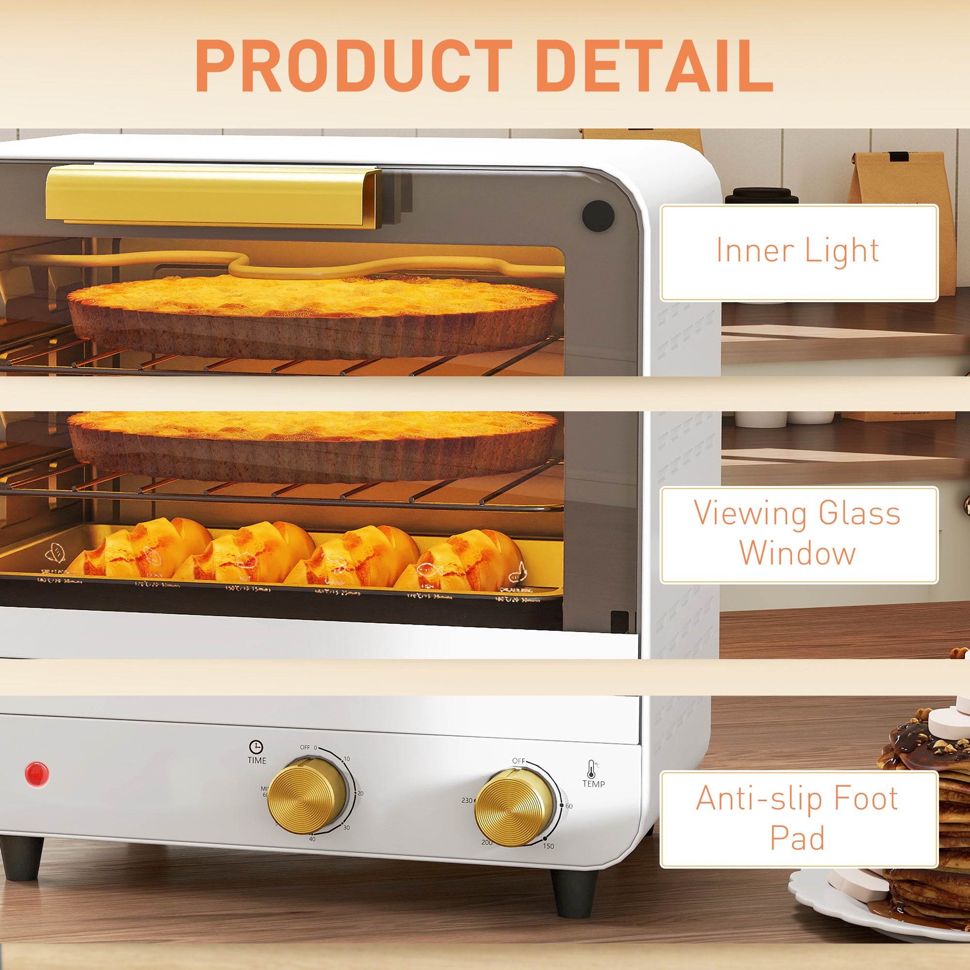 HOMCOM Small Toaster Oven, 12L Multifunction Mini Countertop Oven with Glass Door, Adjustable Temperature and Timer, Accessory Included, 750W, White