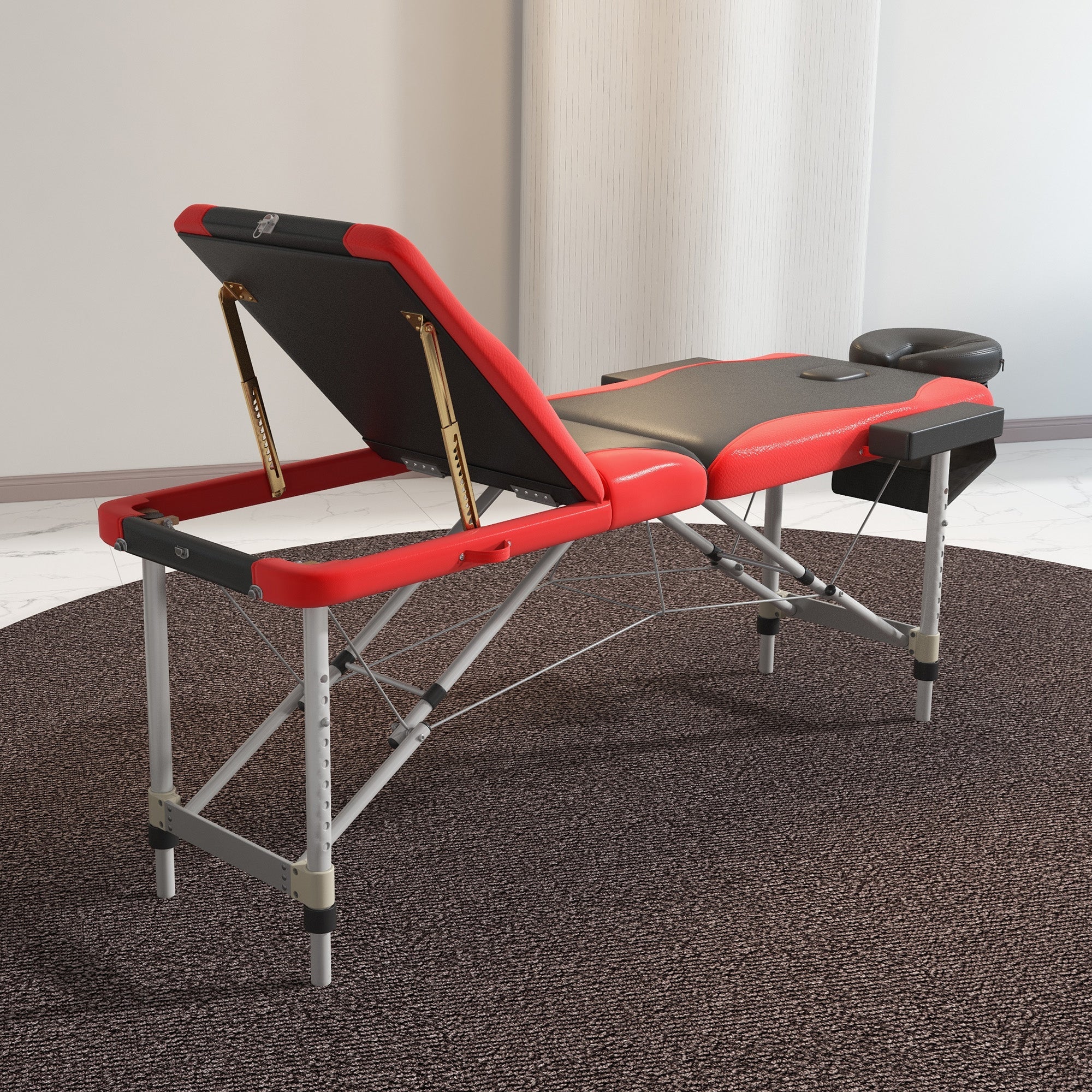 HOMCOM Foldable Massage Bed Portable Table, 3-Section Aluminium Foldable Beauty Couch, Professional Salon Spa Table with Headrest Support and Carry Bag, 60 cm Width, Black and Red